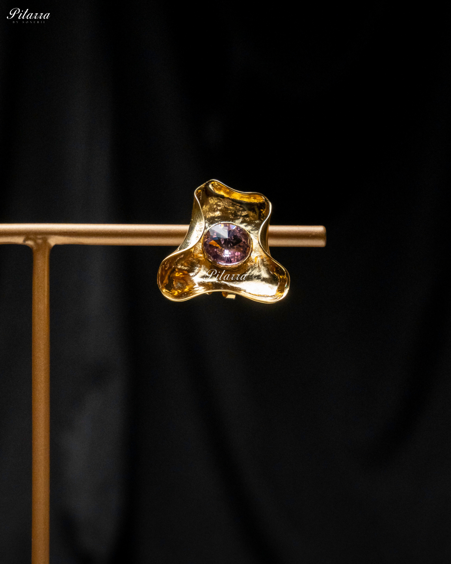 Pink Stone Gold Plated Trendy Stud Earrings