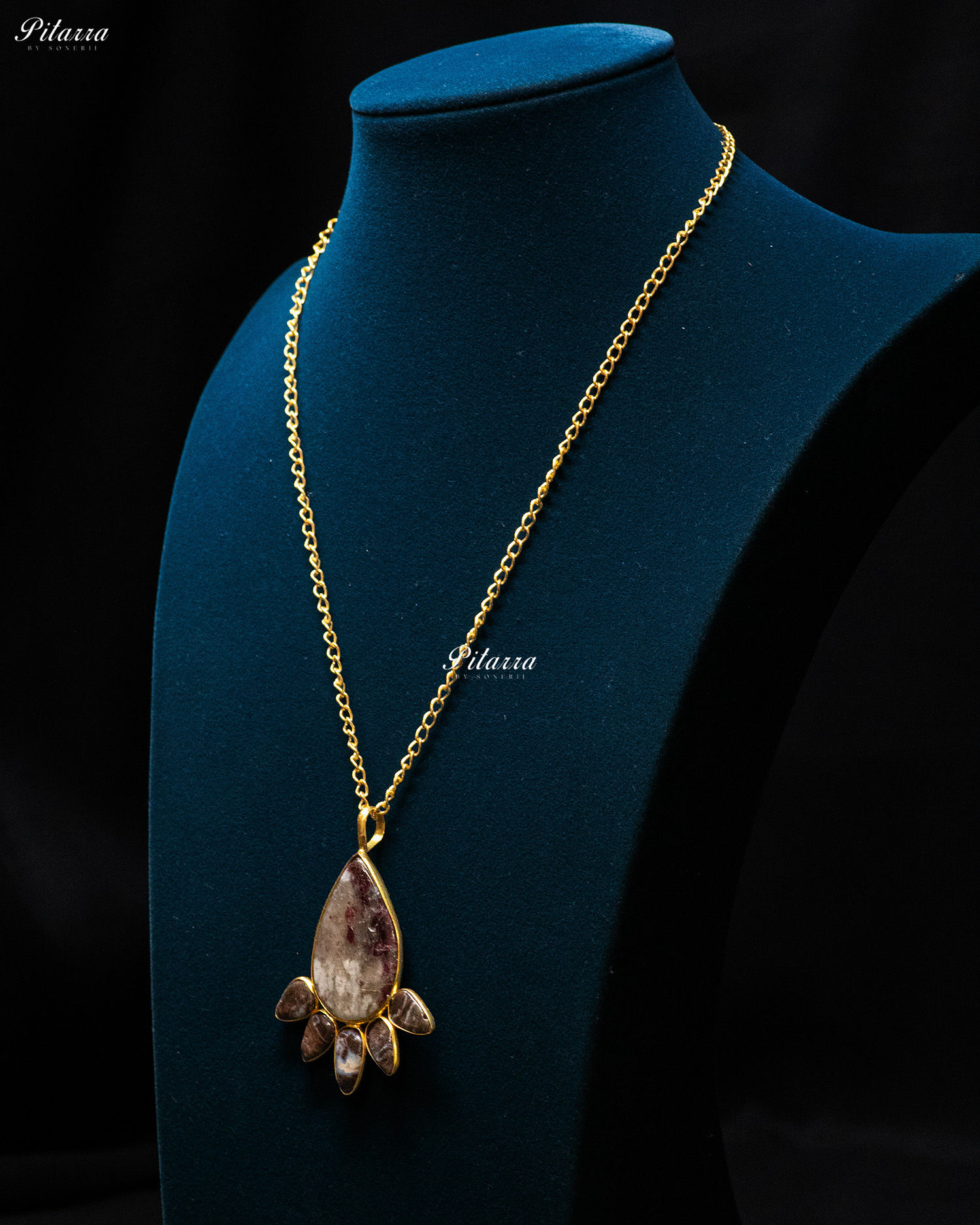 Purple and White Pattern Raw Stone Teardrop Drop Pendant
