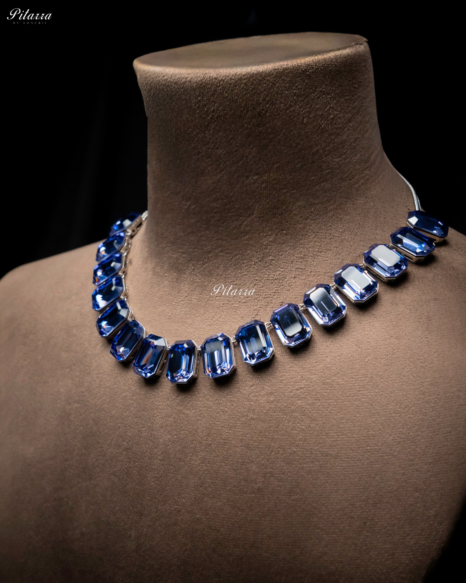 Octagon Cut Navy Blue Oversized Crystal Statement Necklace Set