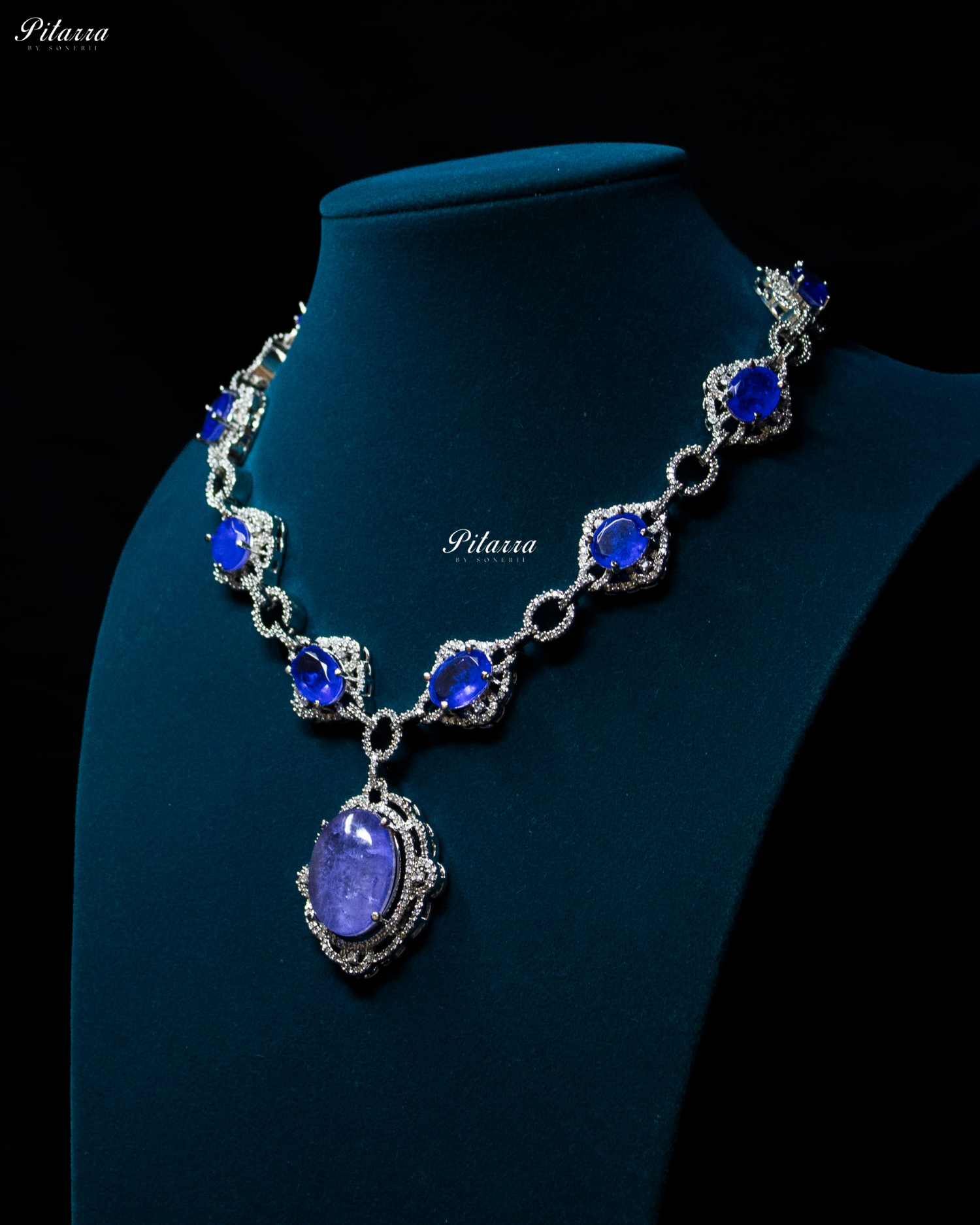 Periwinkle Stone Silver Finish Tone Crystal Necklace Set