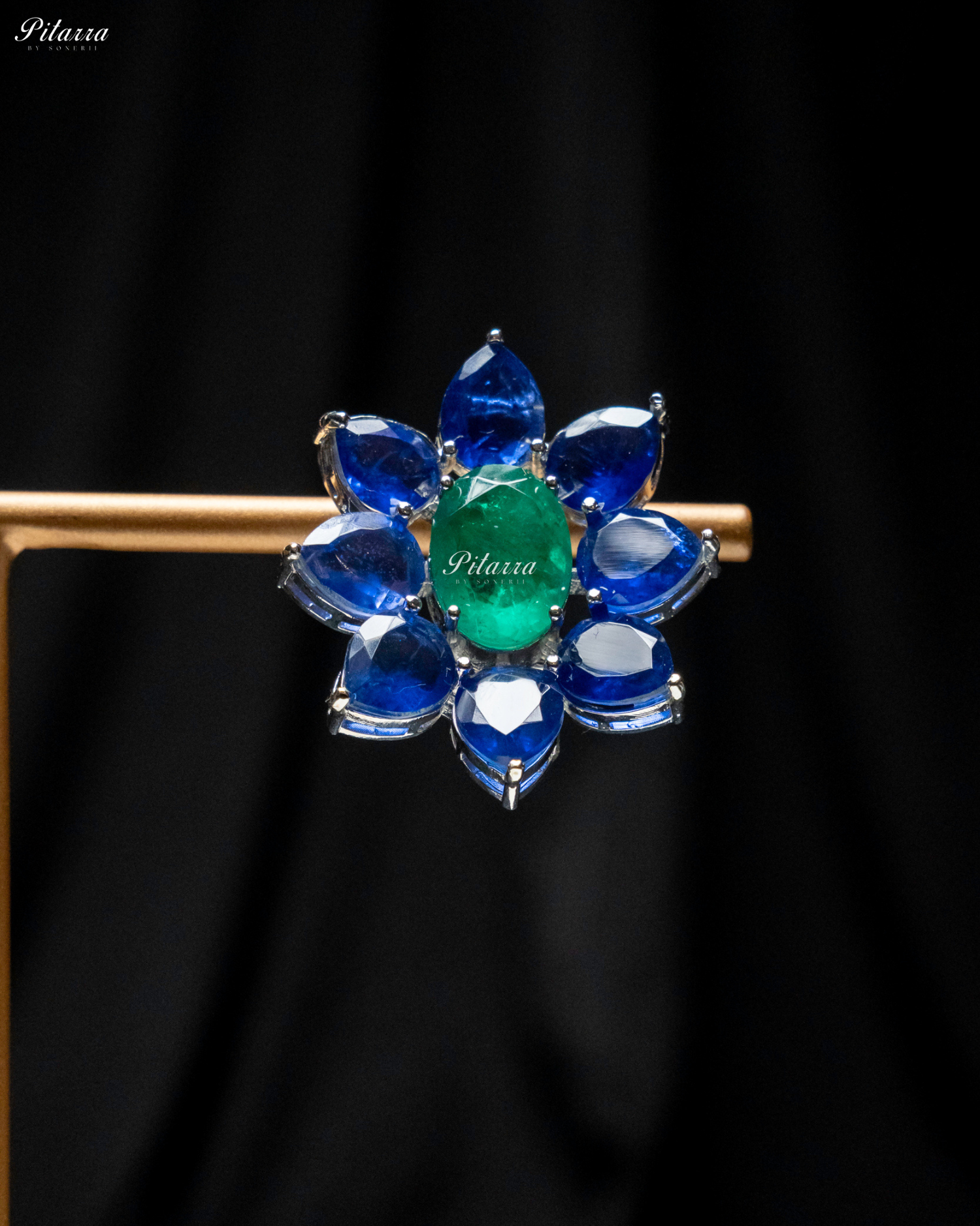 Green Floral Blue Petals CZ Doublet Stud Earrings