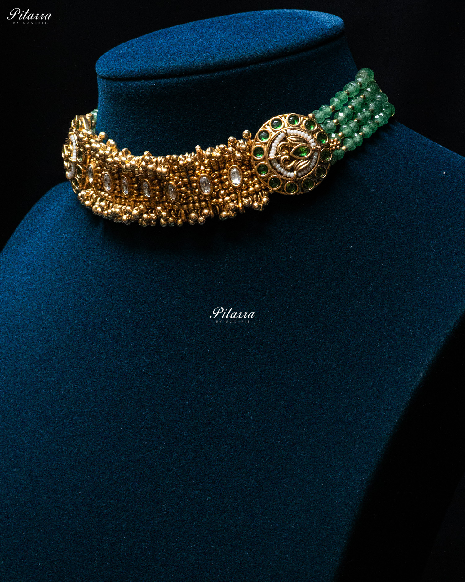 Green Stone Green Beads Rajwadi Choker Set