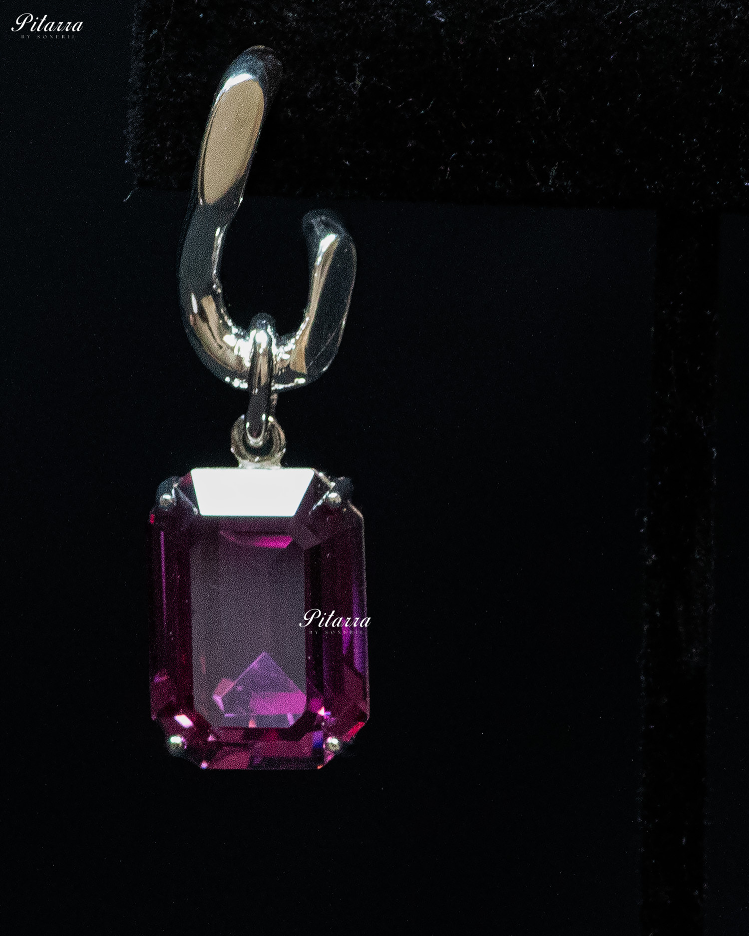 Purple Stone Rectangular Zircon Silver Crystal Earrings