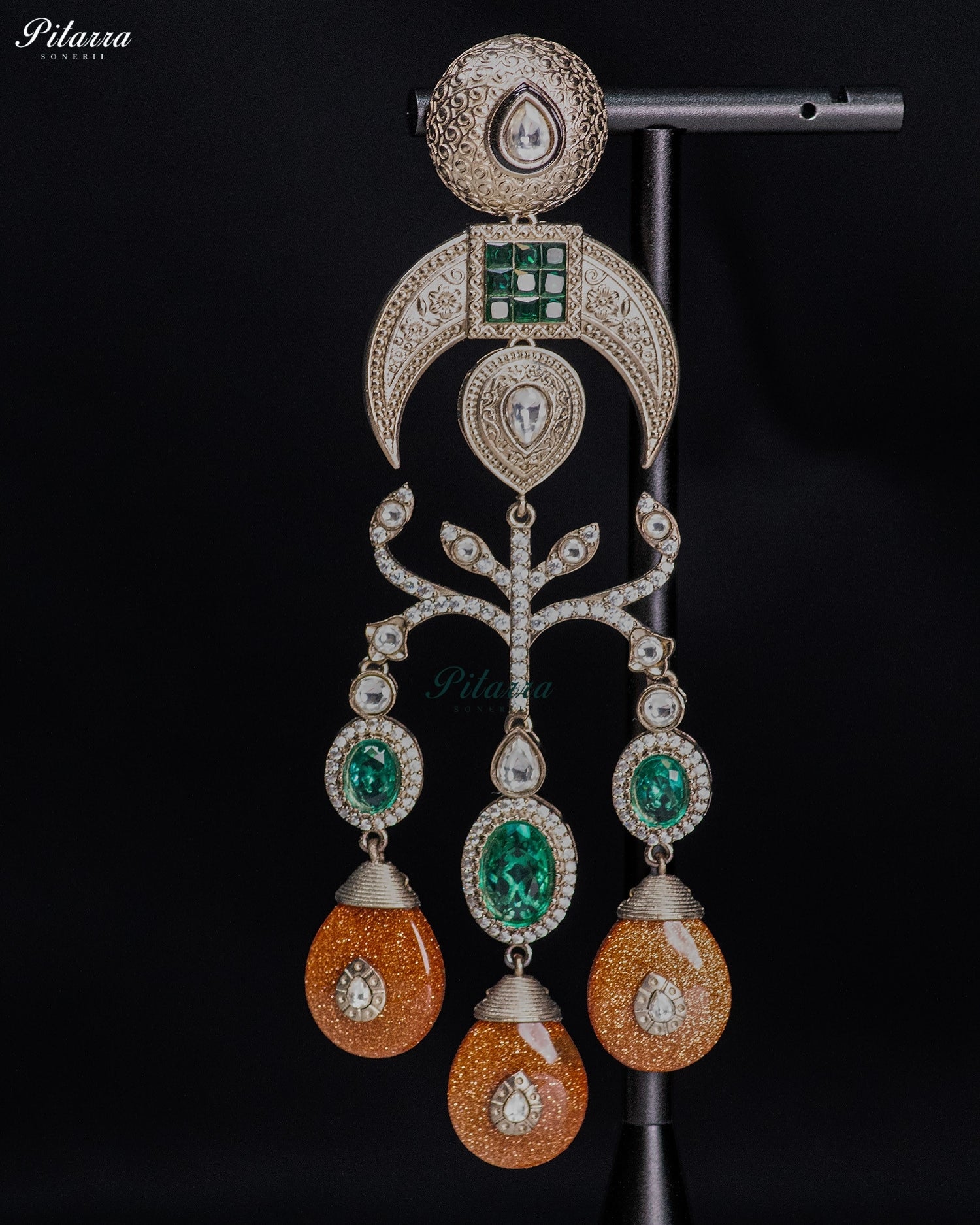 Amber Orange Crystal Statement Chandbali Earrings