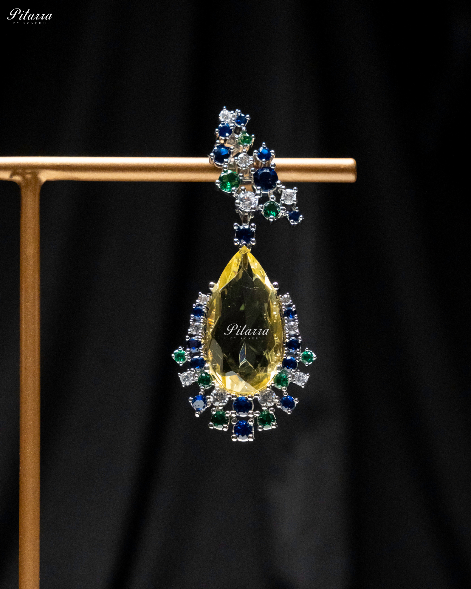 Yellow Stone Sparkling Sliver Line Crystal Earrings
