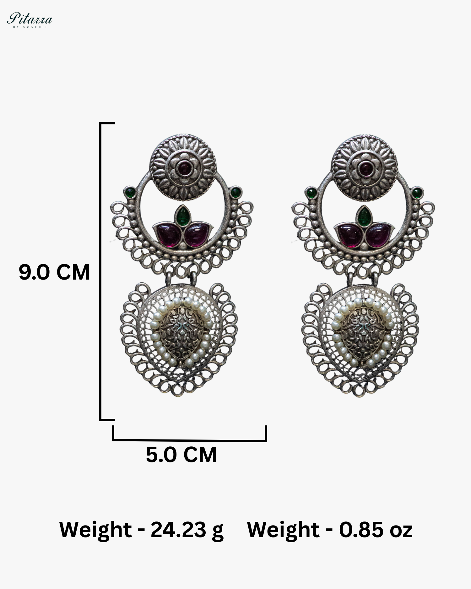 Green Pink Stone White Pearl Silver Look Alike Dangler Earrings