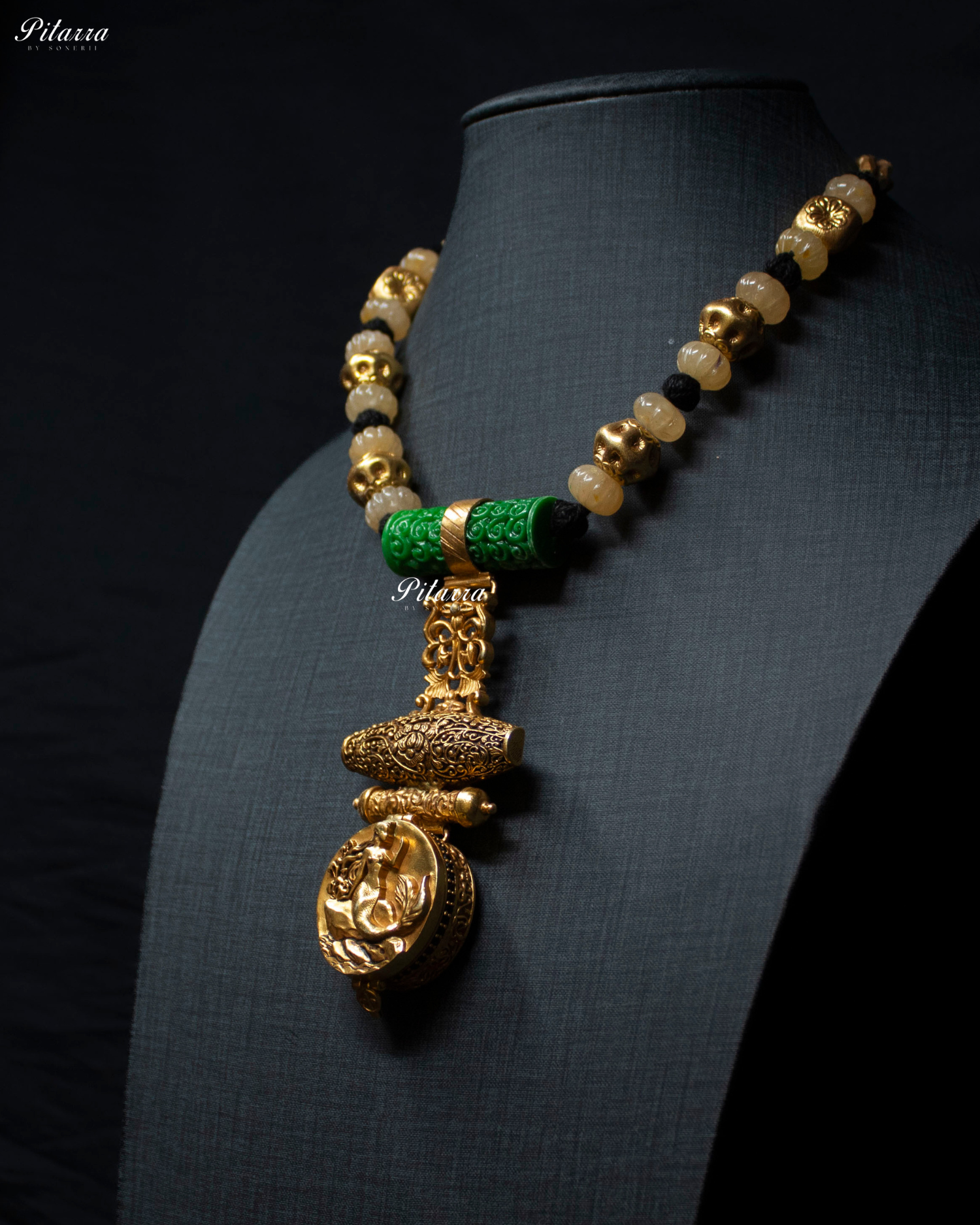 Unique Figure Gold Colored Beads 92.5 Silver Necklace