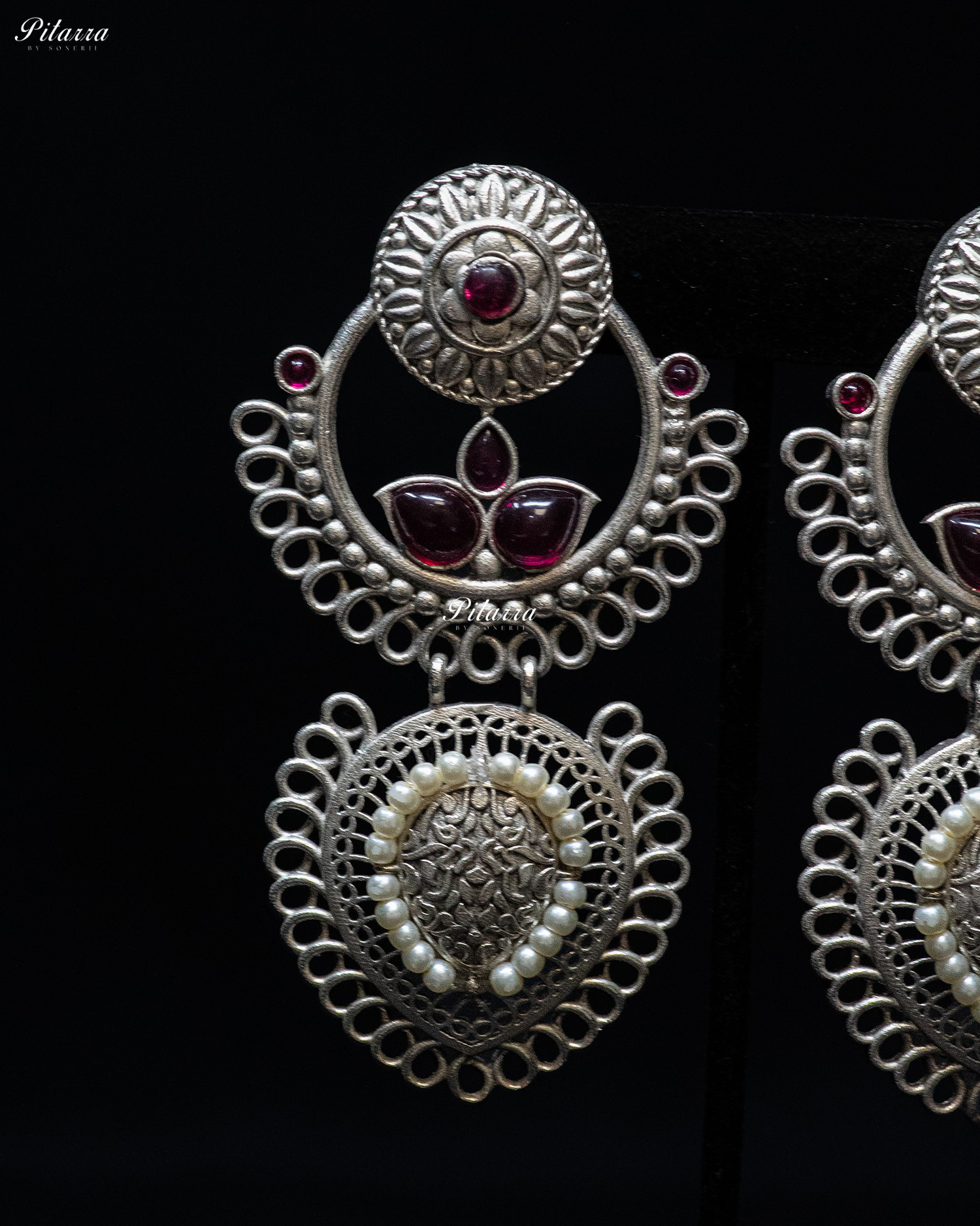 Amethyst Stone White Pearl Silver Look Alike Dangler Earrings