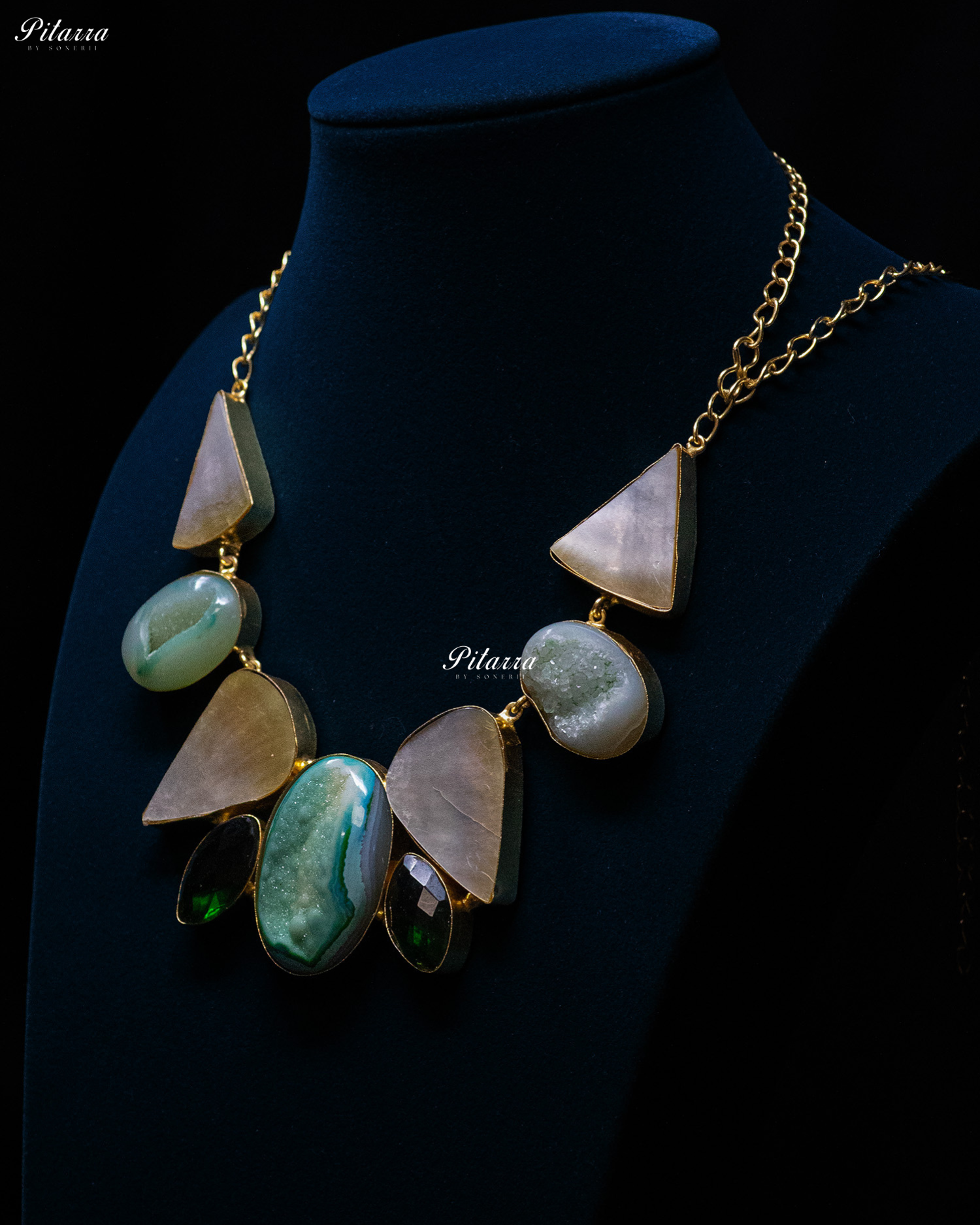 Green Drop Multi Sculptural Stone Statement Necklace Set