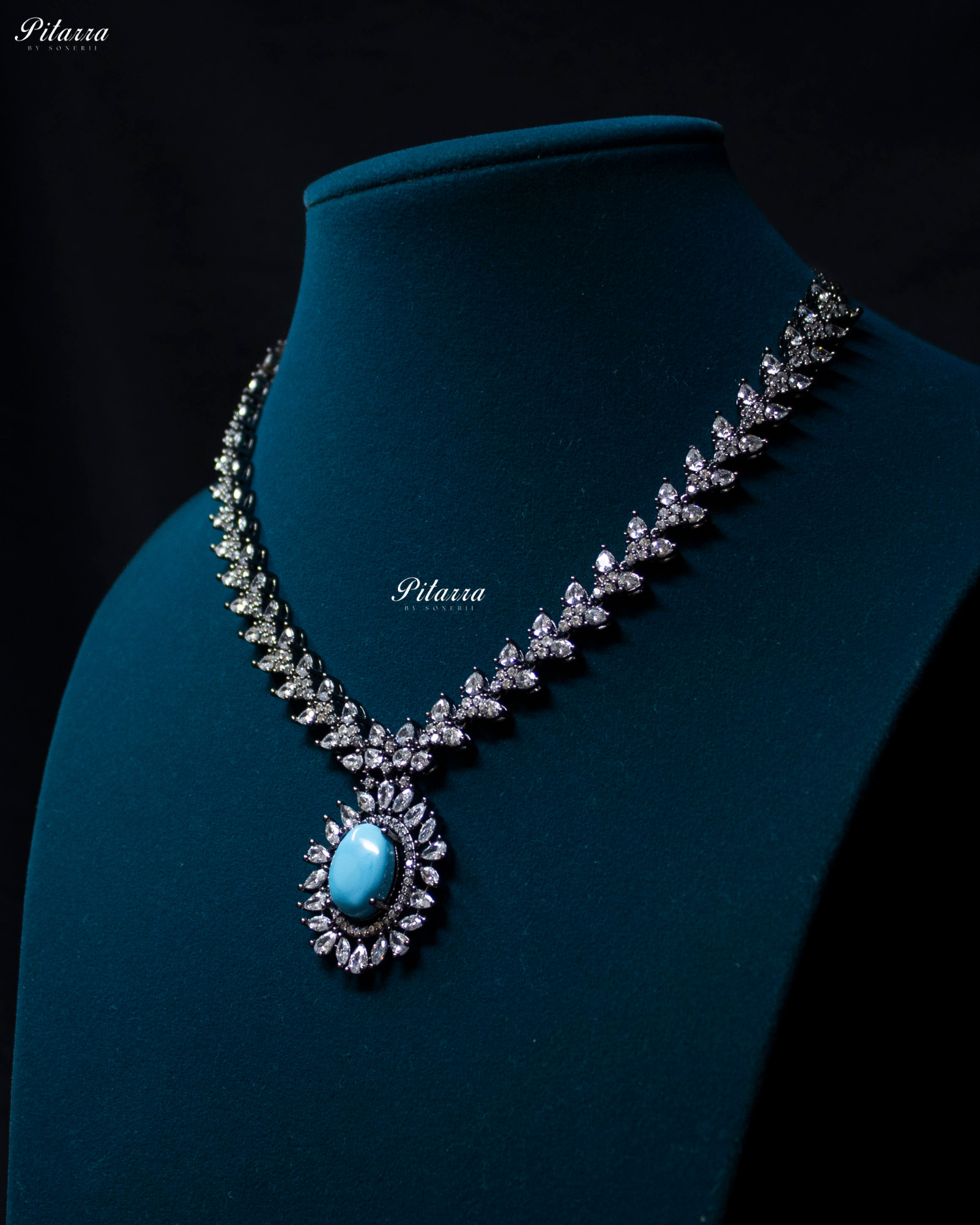 Turquoise Color Stones Dazzling Cubic Zirconia Necklace Set