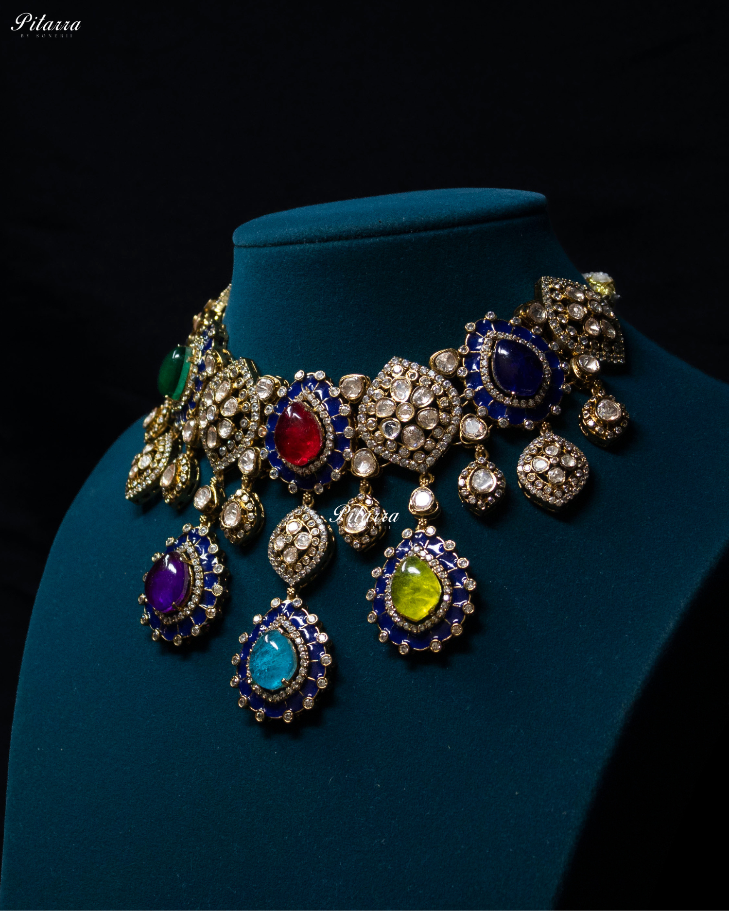 Multi Stone Handcrafted Blue Finish Kundan Choker Set