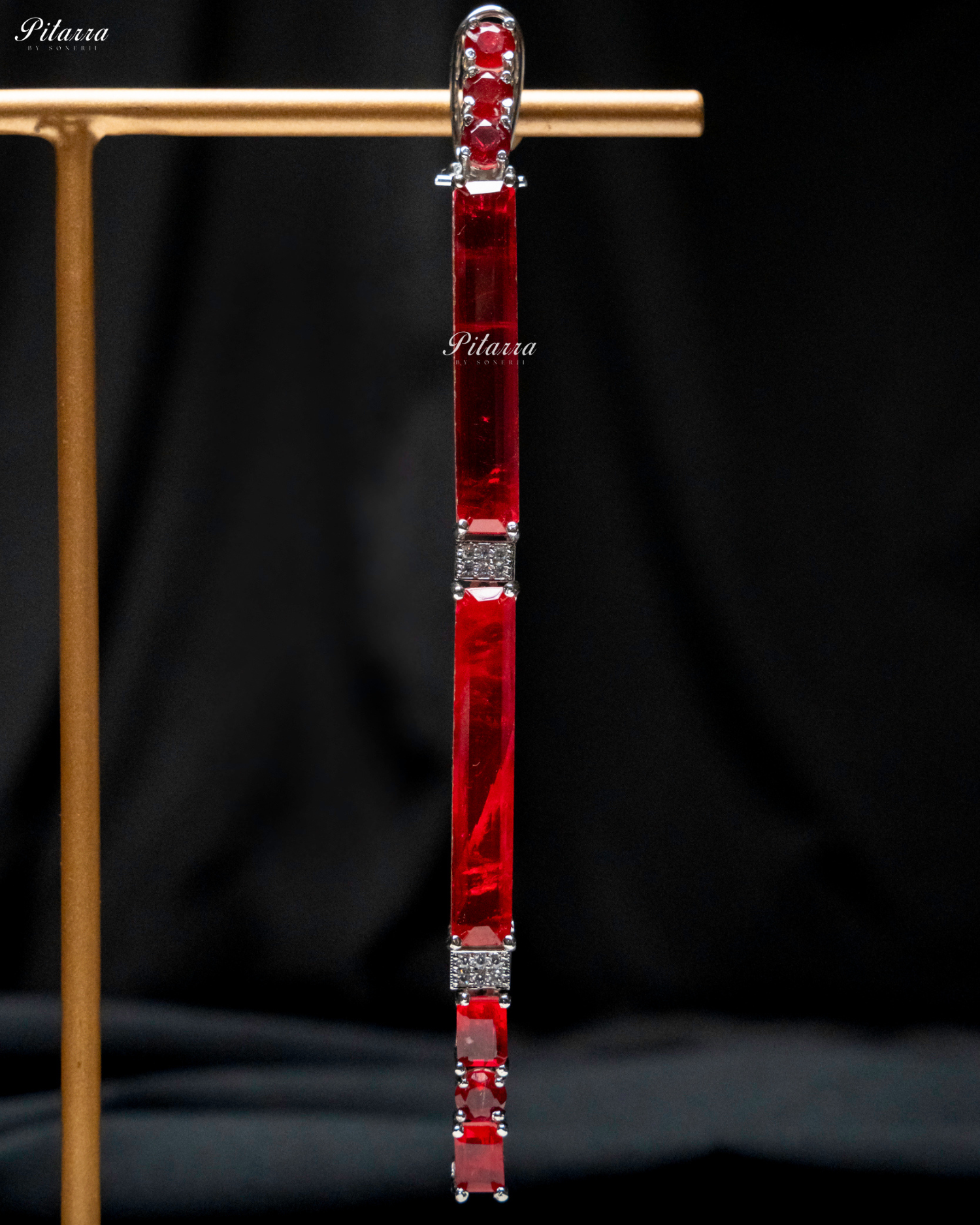 Red Stone Linear Long Doublet Drop Earrings