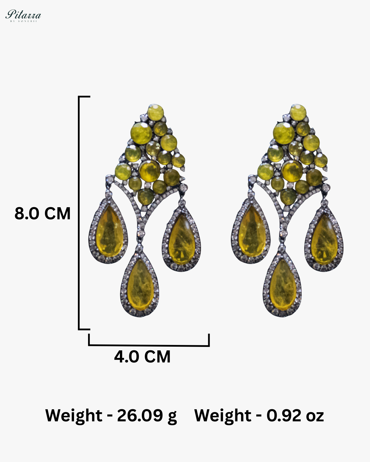 Yellow Stone Three Teardrop Golden Finish CZ Crystal Dangler Earrings