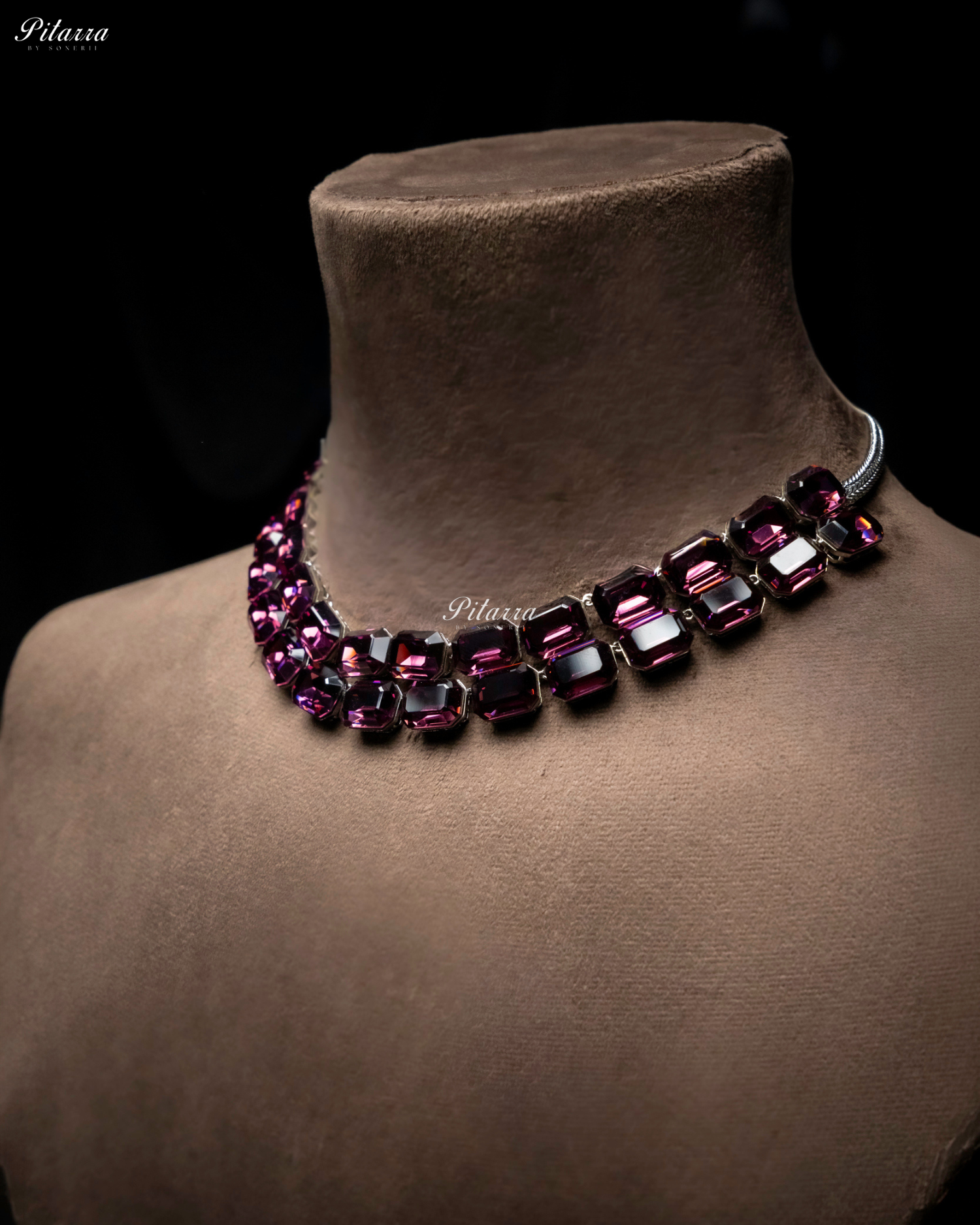 Octagon Cut Two Layer Amethyst Oversized Crystal Necklace