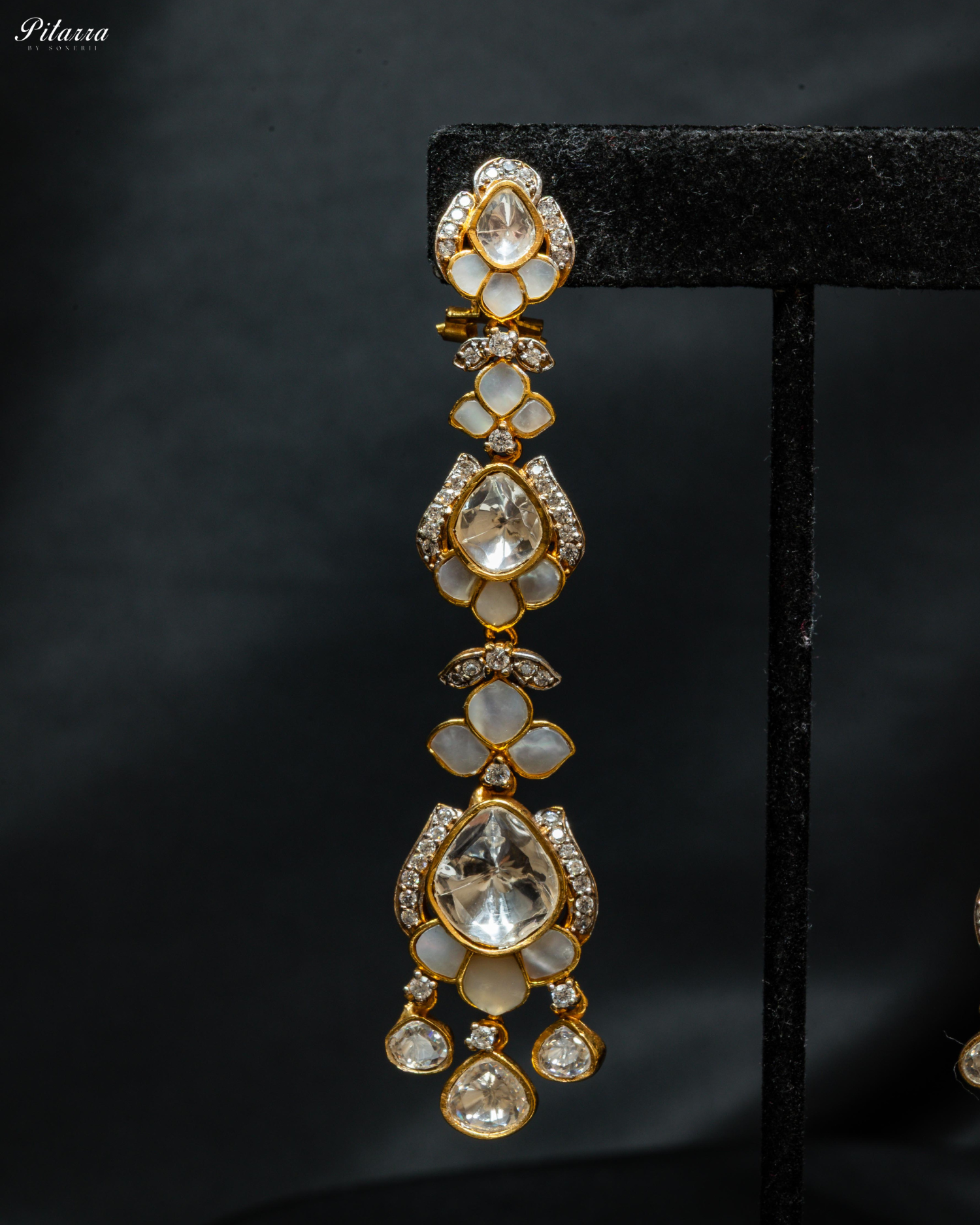 Gold Plated White Kundan Dangler Earrings