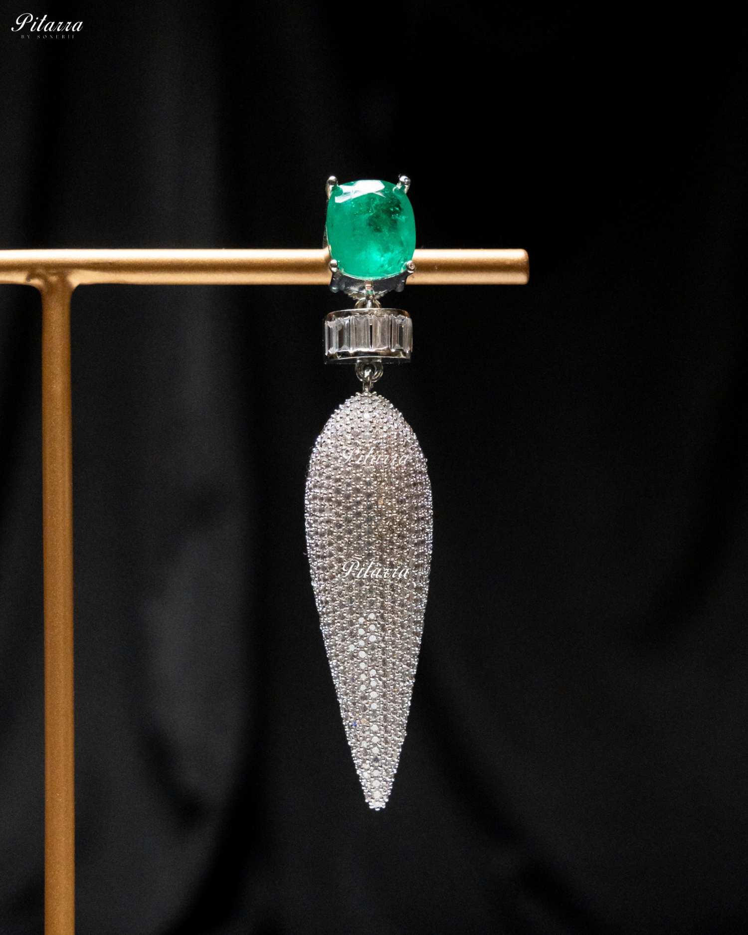 Green Stone Shiny Teardrop Doublet Dangler Earrings
