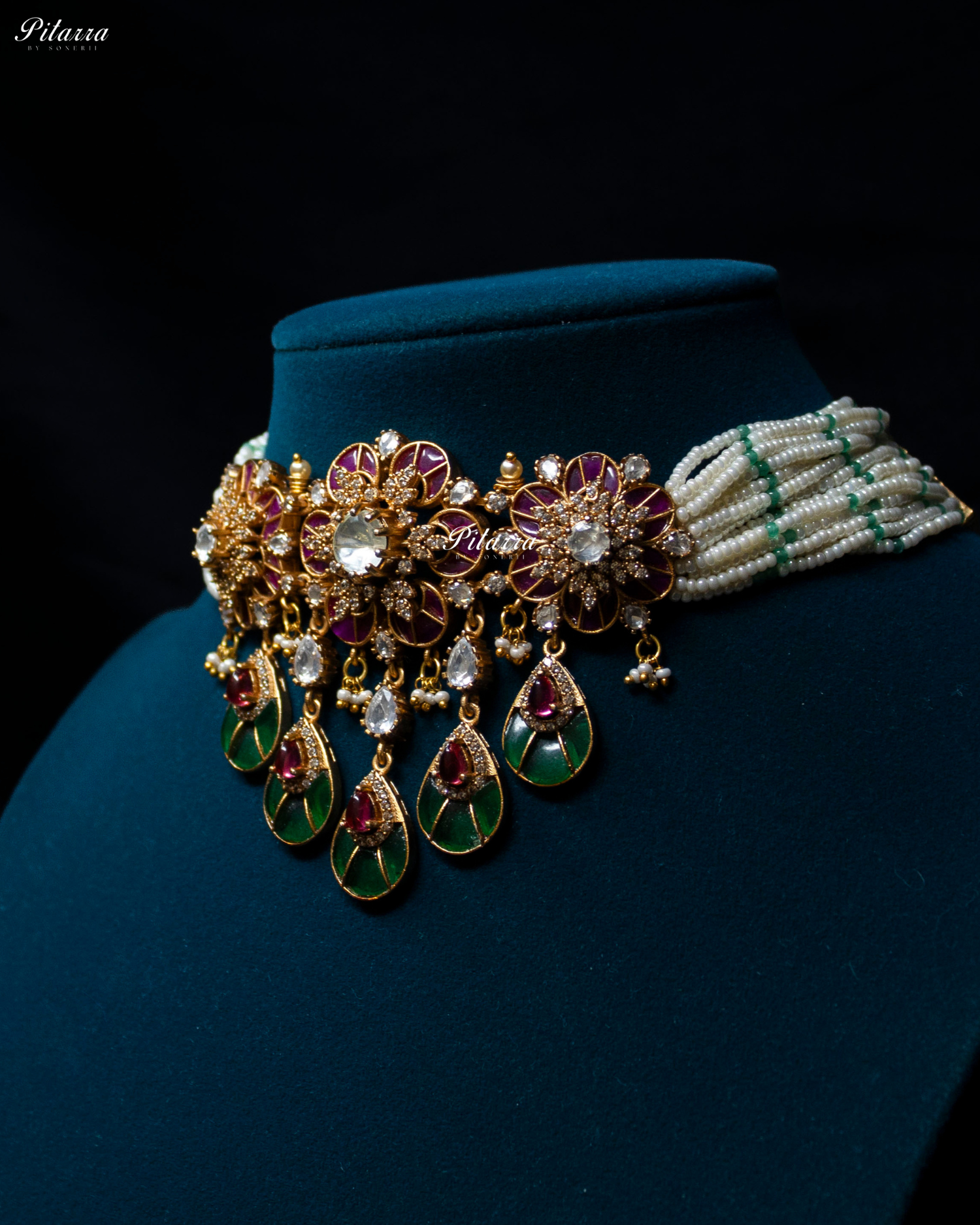 Pink Emerald Luxury Meenakari Polki choker Necklace Set