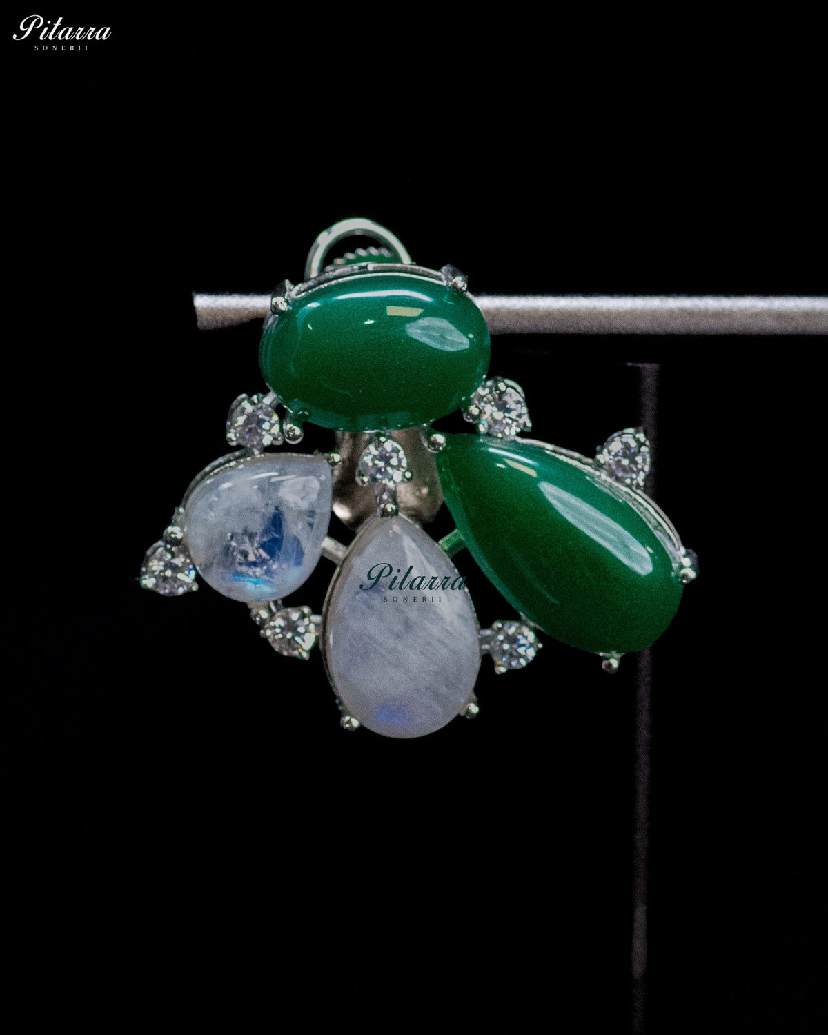 Green Stone Crystal Dangler Earrings