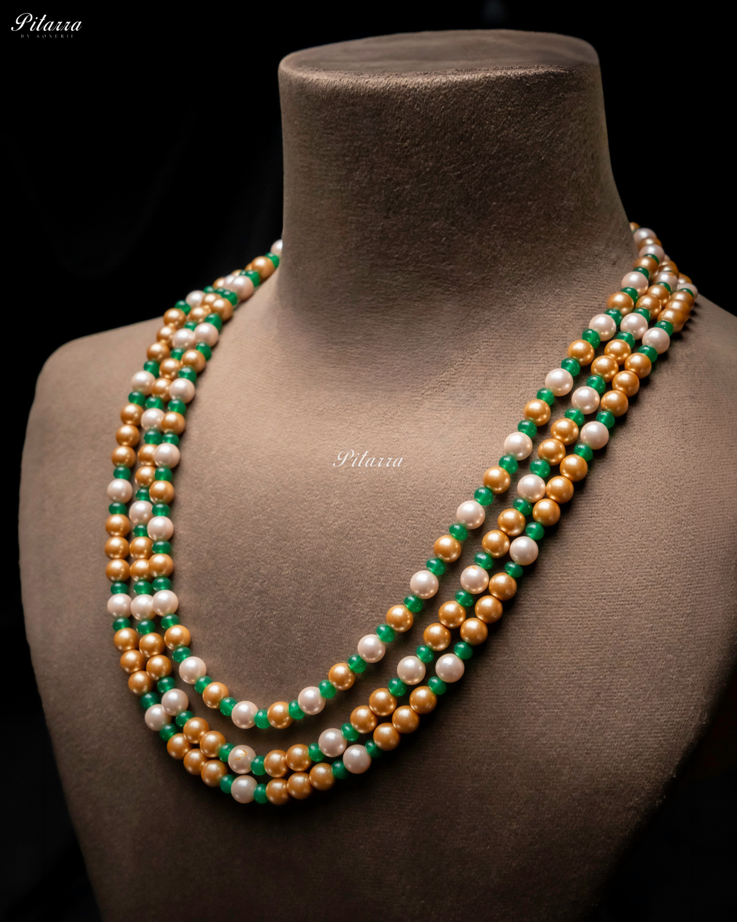 Three Layer Multi Color Pearl Studed Necklace