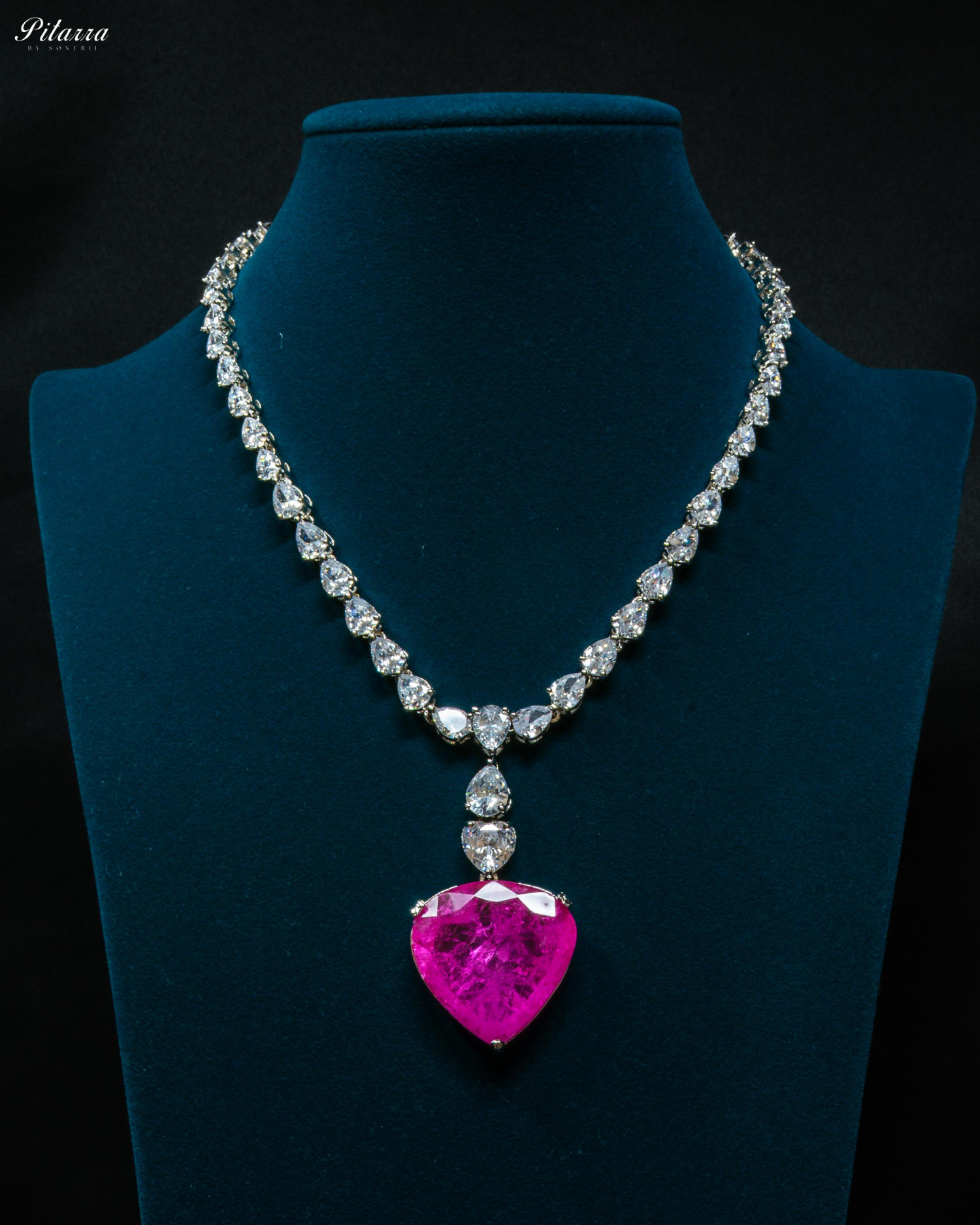 Pink Drop Stone Centred CZ Necklace Set
