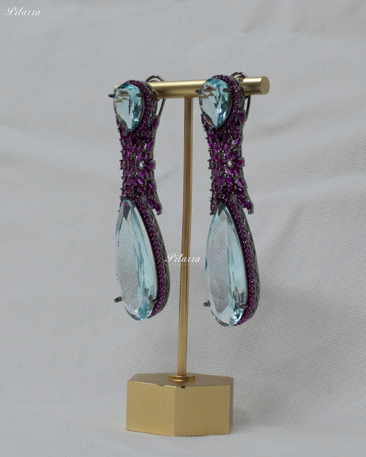 Turquoise Stone Purple Finish Contemporary Drop Earrings