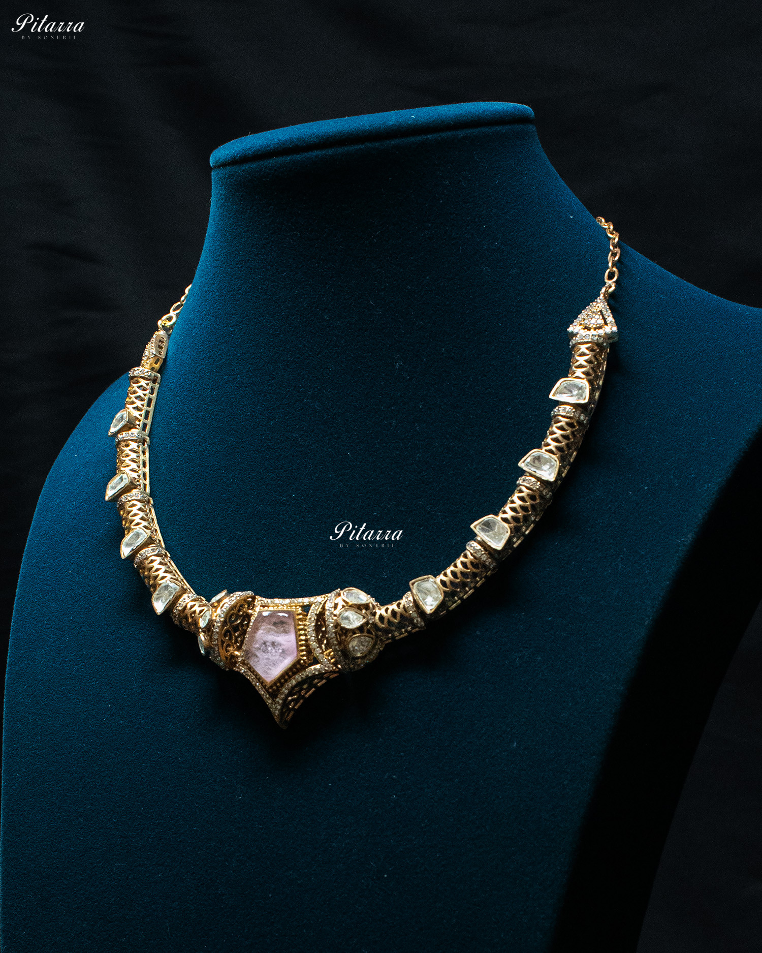 Pink Stone Halsi Polki Kundan Necklace Set