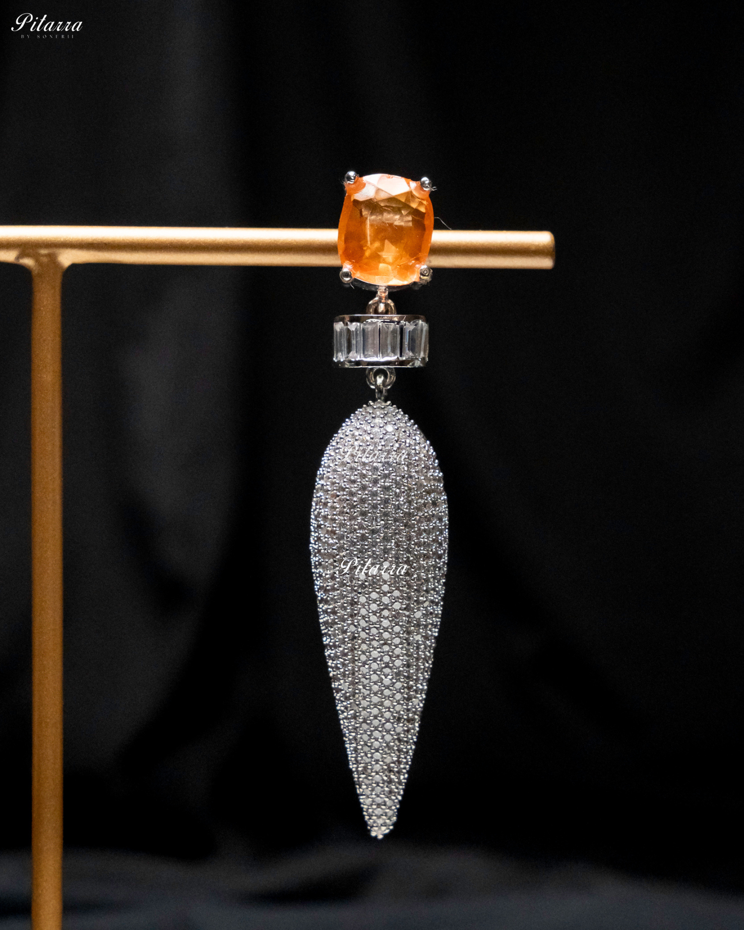Orange Stone Shiny Teardrop Doublet Dangler Earrings
