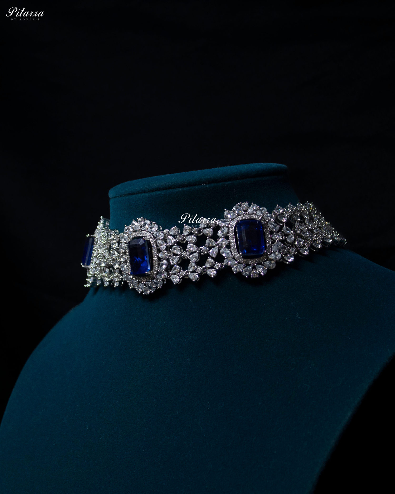 Sapphire Blue Stone Royal Crystal Choker Set