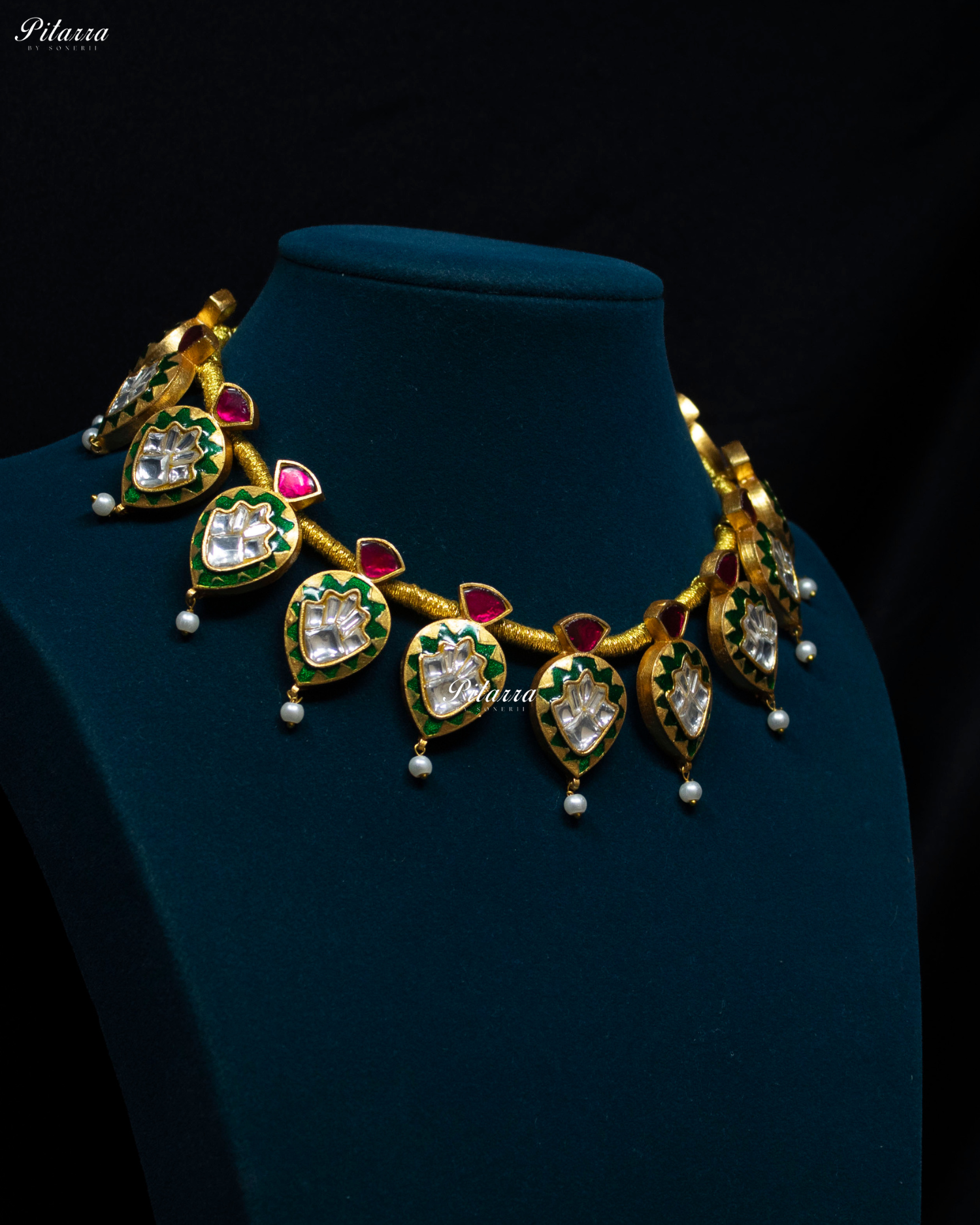 Green Drop Exclusive Meena Kundan Necklace Set