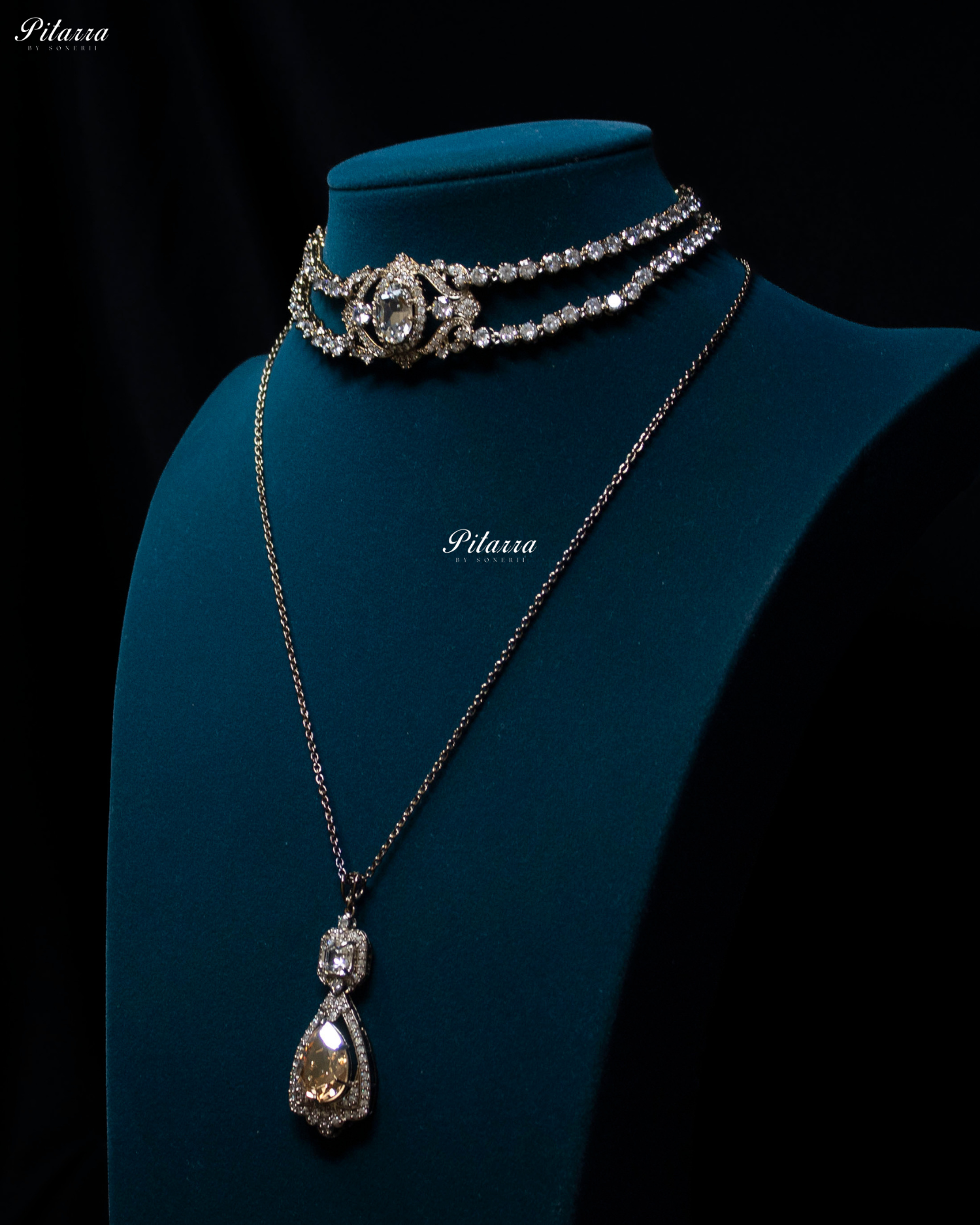 Golden Stone Layered Zircon Necklace Set