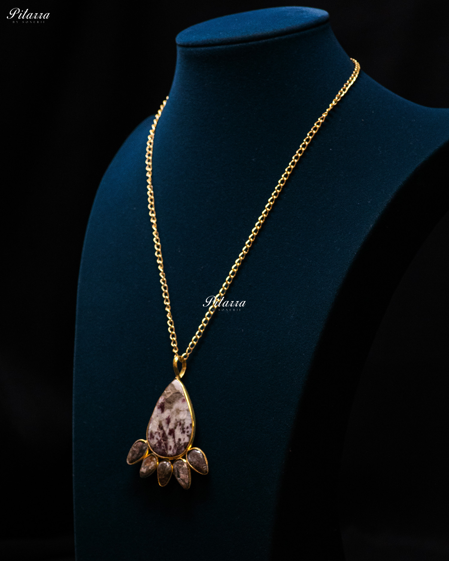 Purple Dots Raw Stone Teardrop Drop Pendant