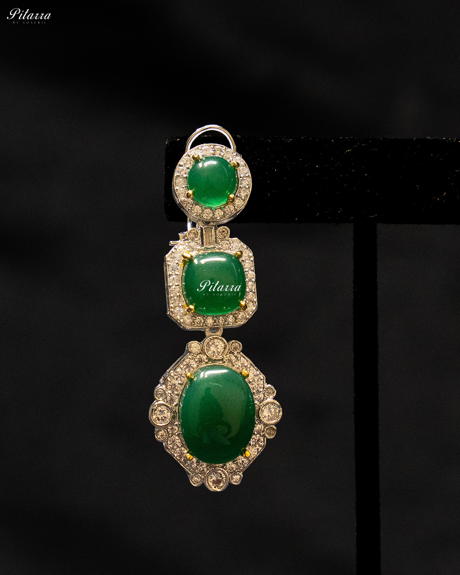 Emerald Stone Golden Cubic Zirconia Drop Earrings