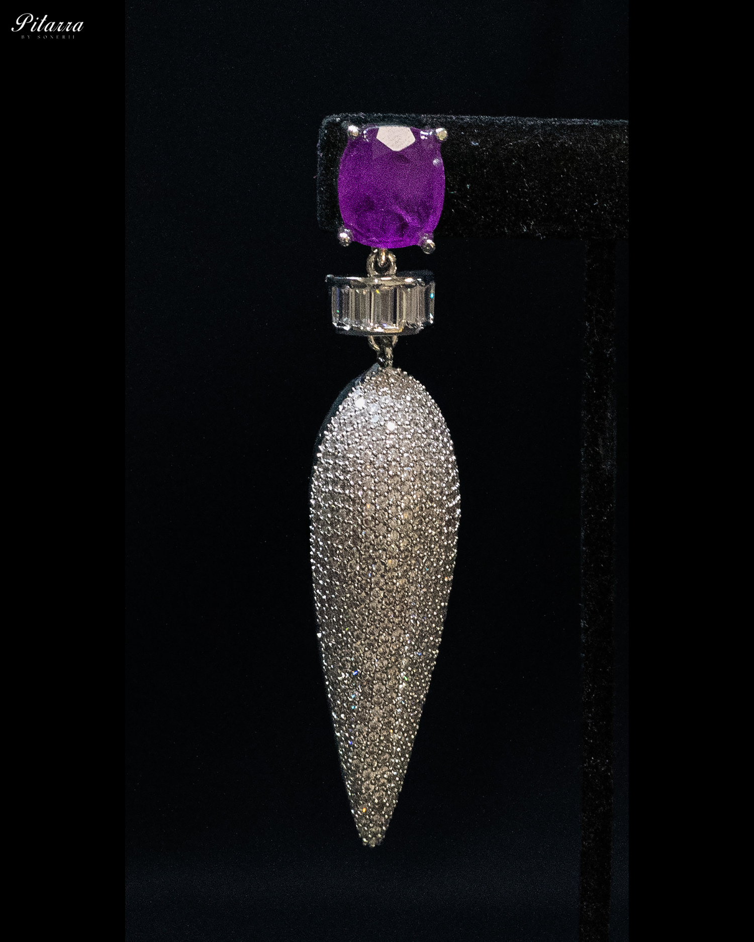 Purplish Stone Shiny Teardrop Doublet Dangler Earrings