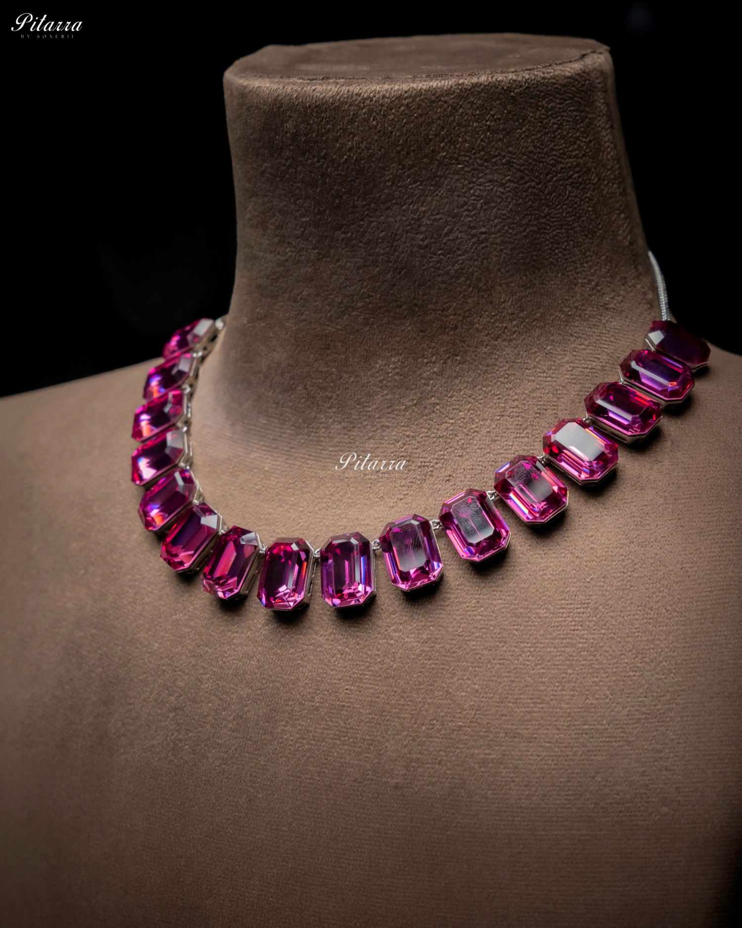 Octagon Cut Pink Oversized Crystal Statement Necklace Set