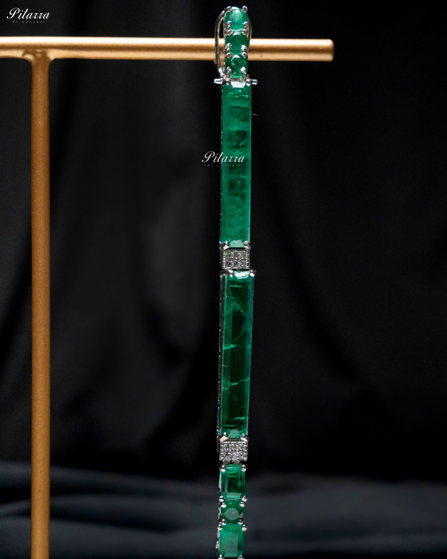 Emerald Stone Linear Long Doublet Drop Earrings