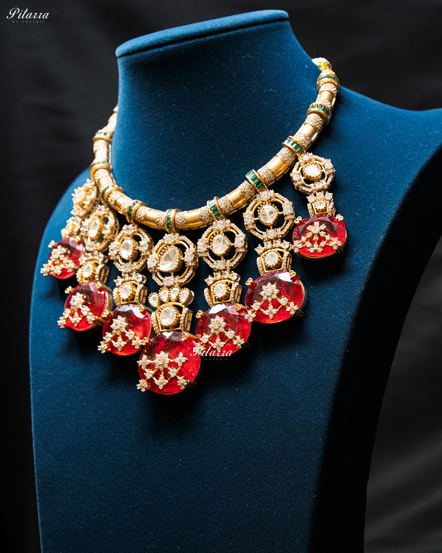 Red Big Stone Victorian Polki Kundan Necklace Set