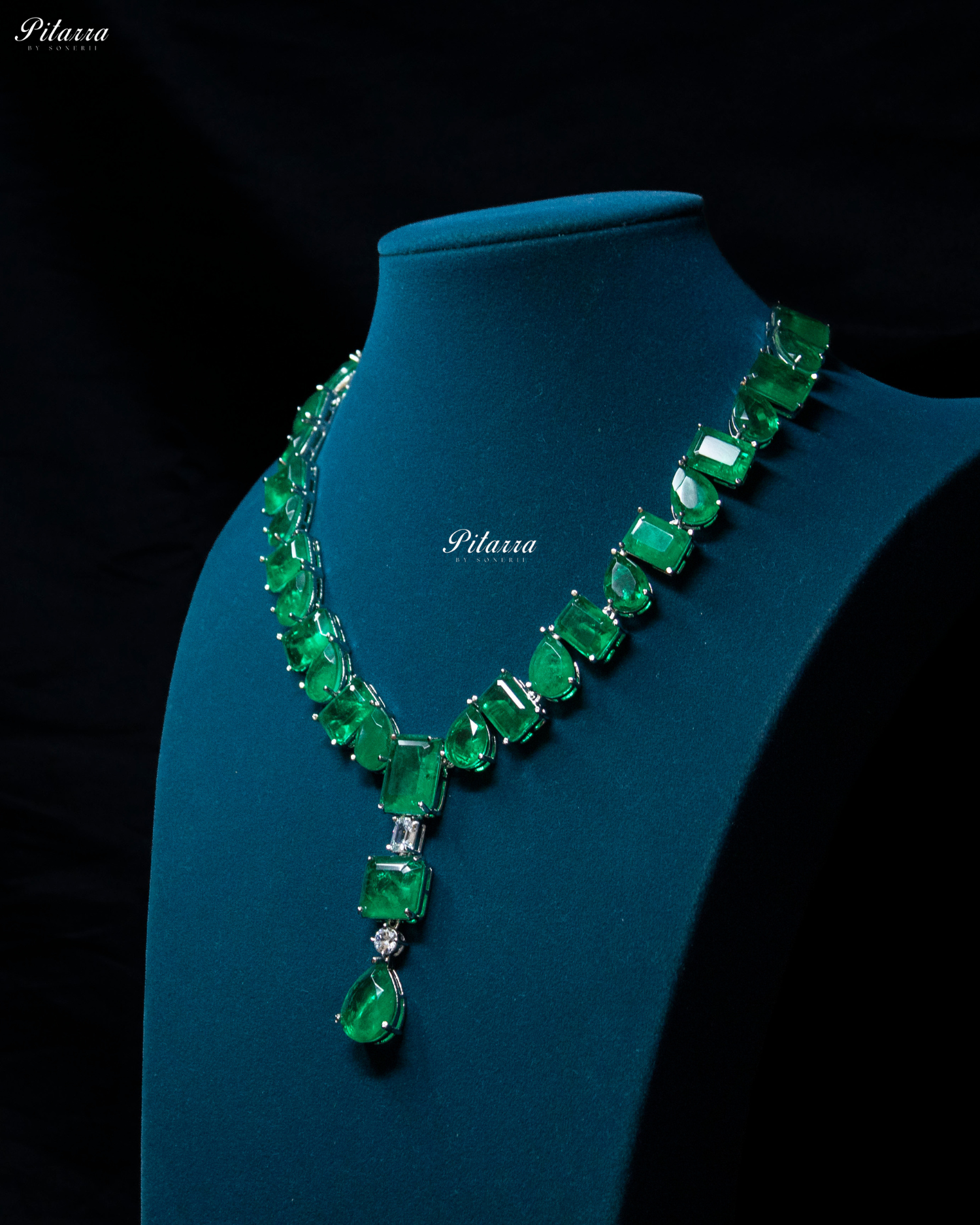 Emerald Square and Drop CZ Crystal Necklace Set
