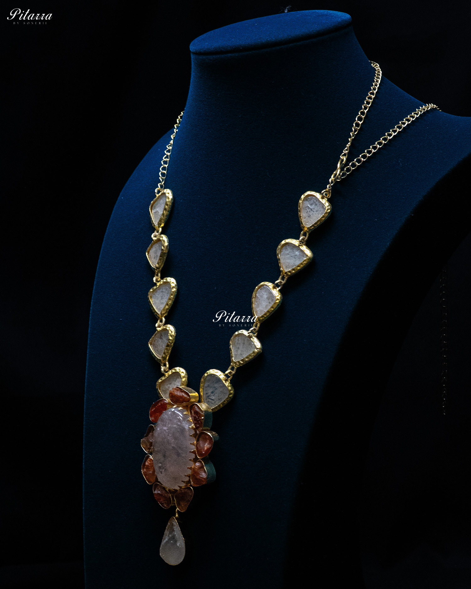 White and Red Raw Stone Statement Necklace