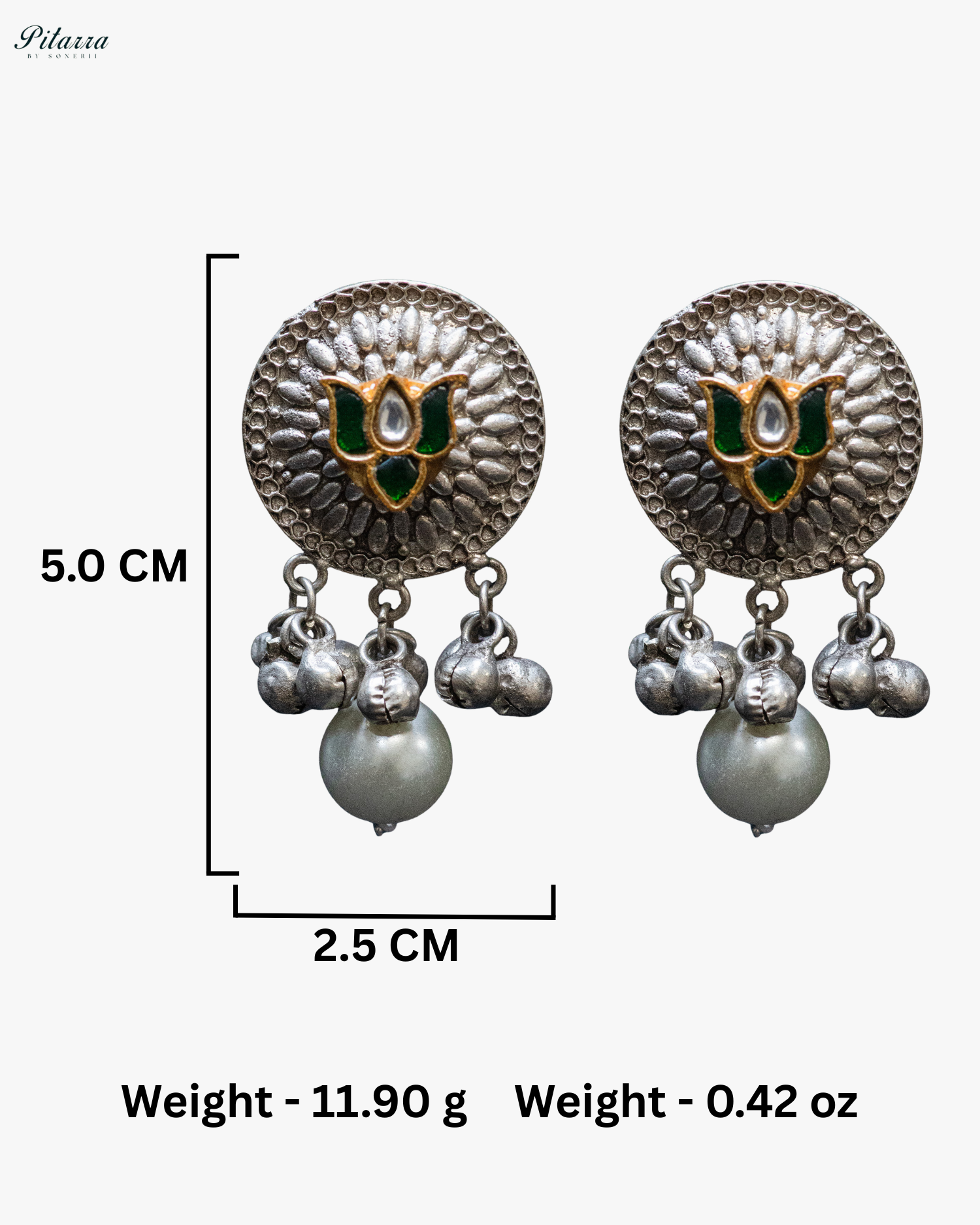 Bull Motif Green Kundan Long Silver Look Alike Necklace Set