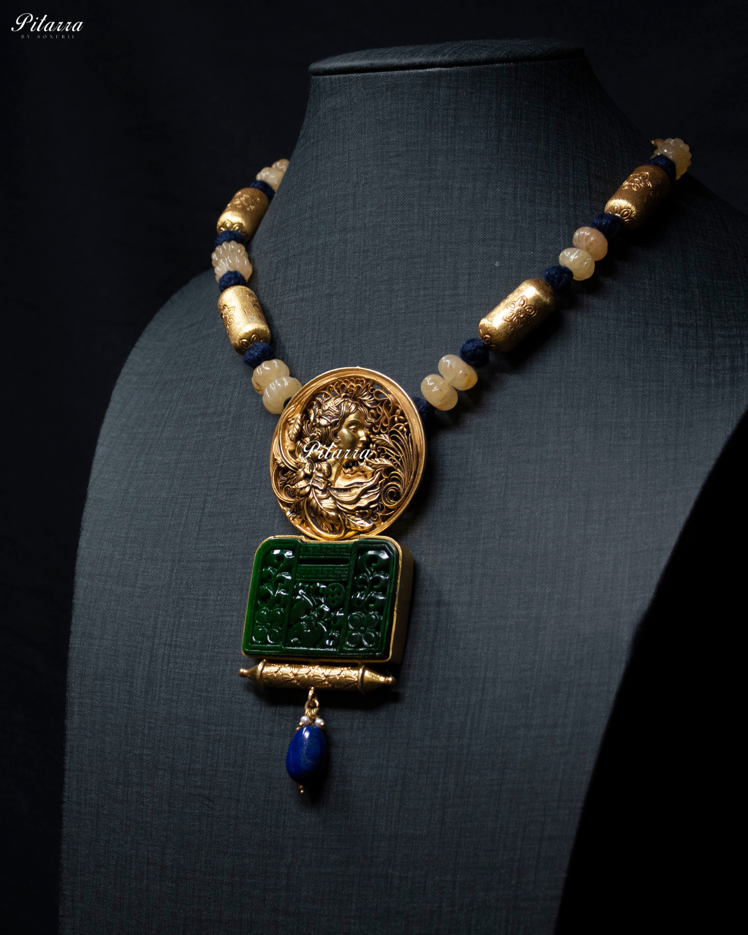 Indian Heritage Designs Emerald Stone 92.5 Silver Necklace