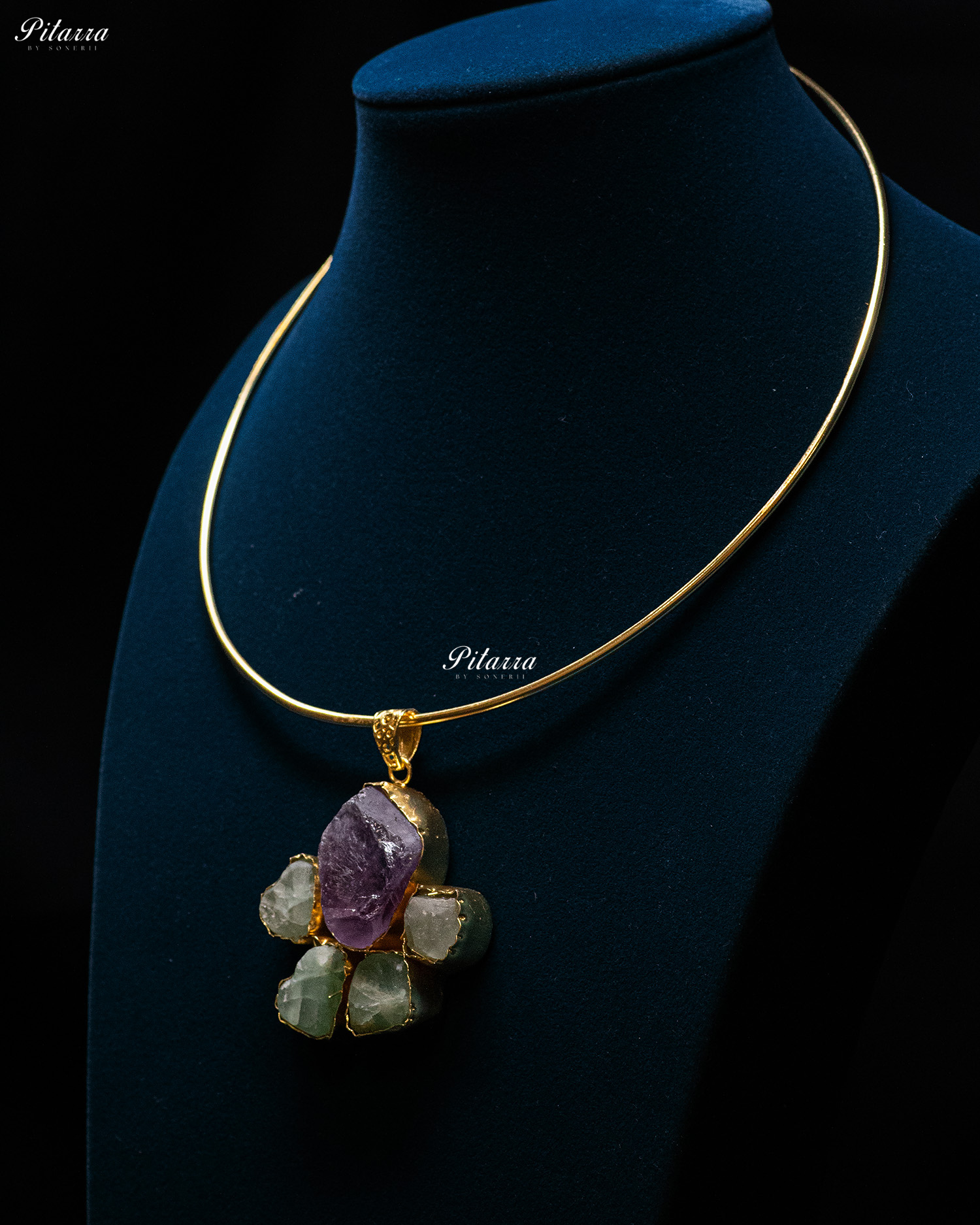Gold Plated Purple Raw Stone Collar Pendant Set