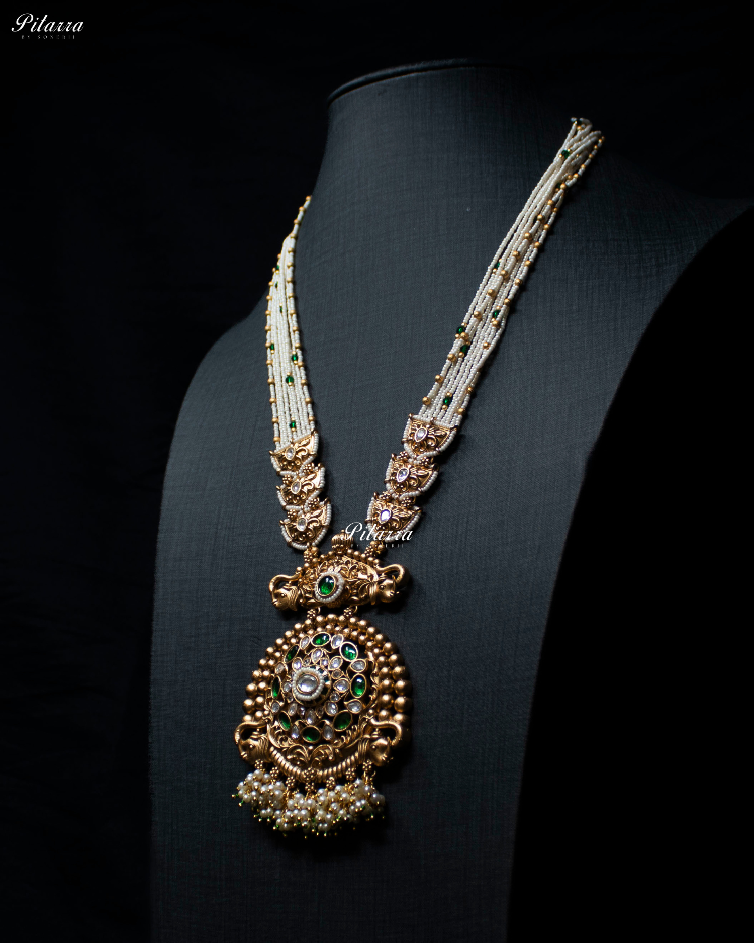 Emerald Stone Handcrafted Rajwadi Kundan Necklace Set