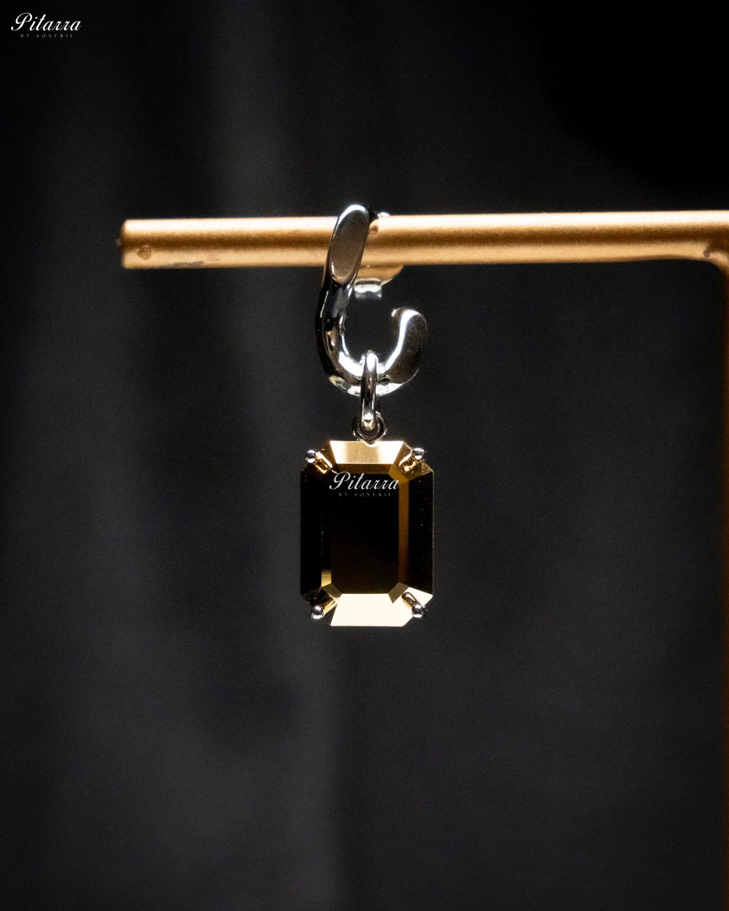 Gold color Stone Rectangular Zircon Silver Crystal Earrings