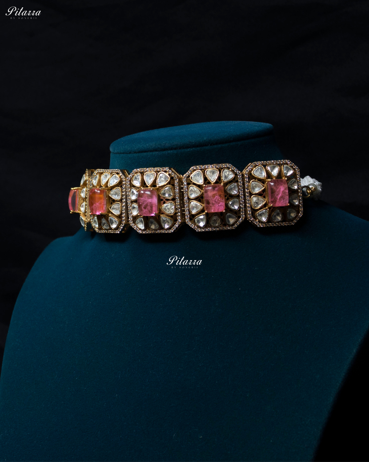 Pink Square Stone Polki Kundan Choker Set
