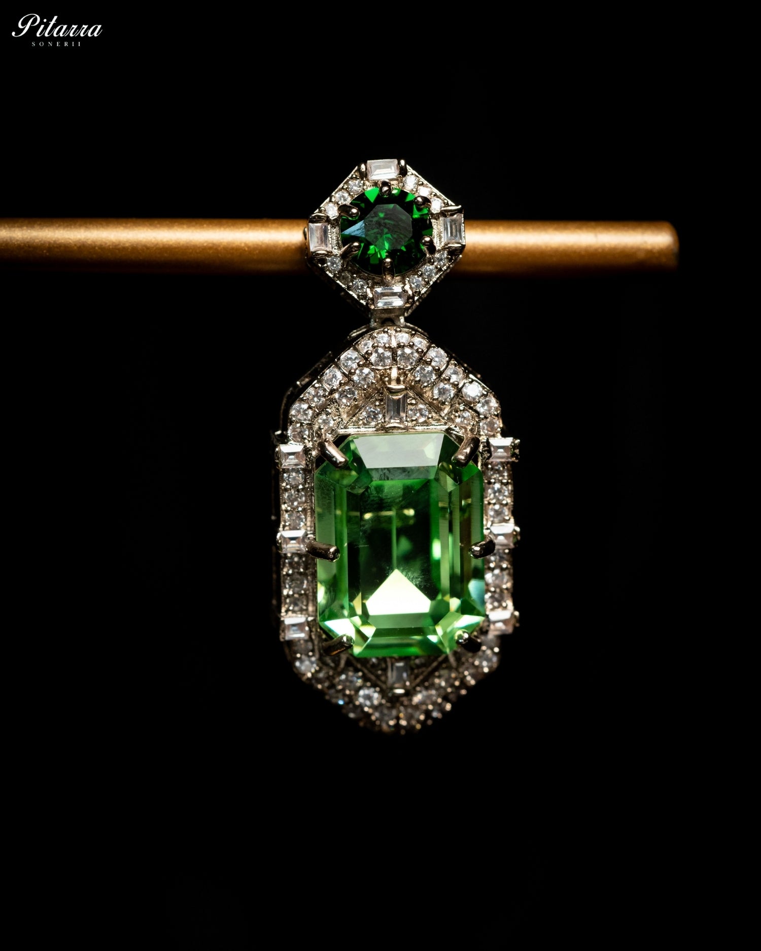 Green Tourmaline Emerald Cut Diamond Halo Drop Earrings
