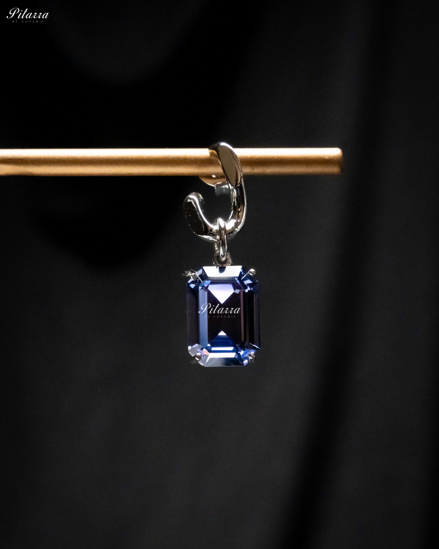 Blue Stone Rectangular Zircon Silver Crystal Earrings
