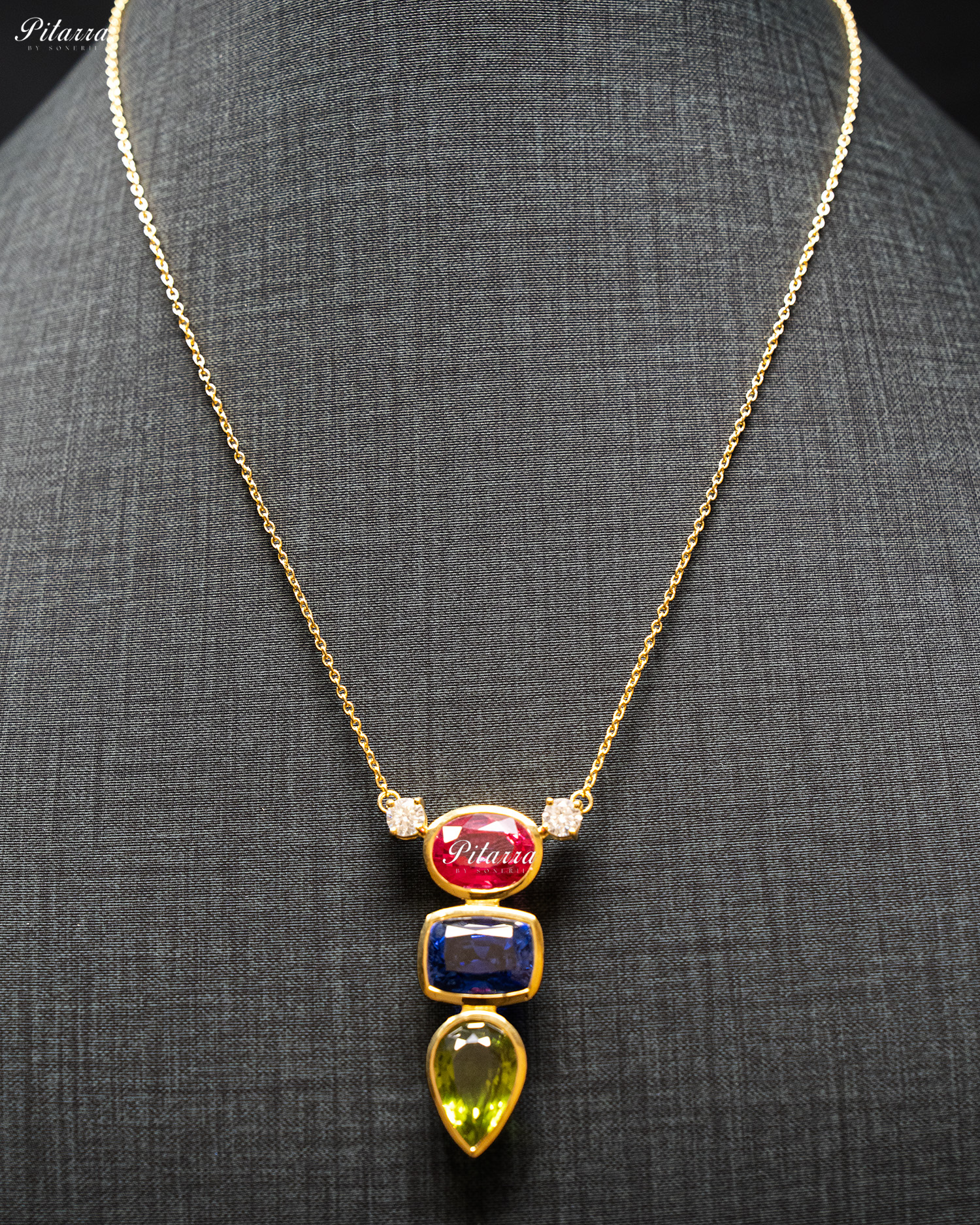 Gold Chain Round Pink Top Stone Green Drop Pendent Set