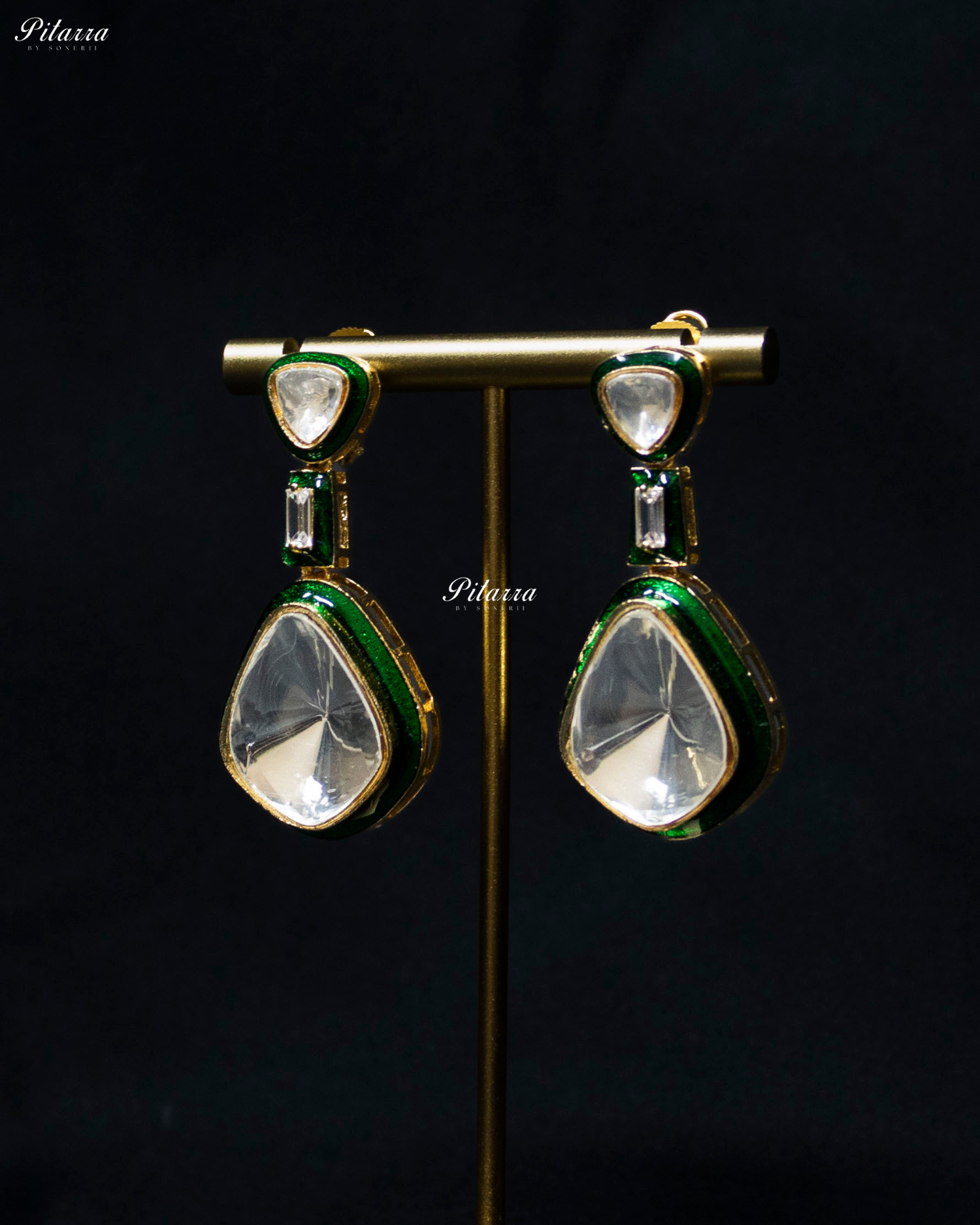 Emerald Kundan Meenakari Dangler Earrings