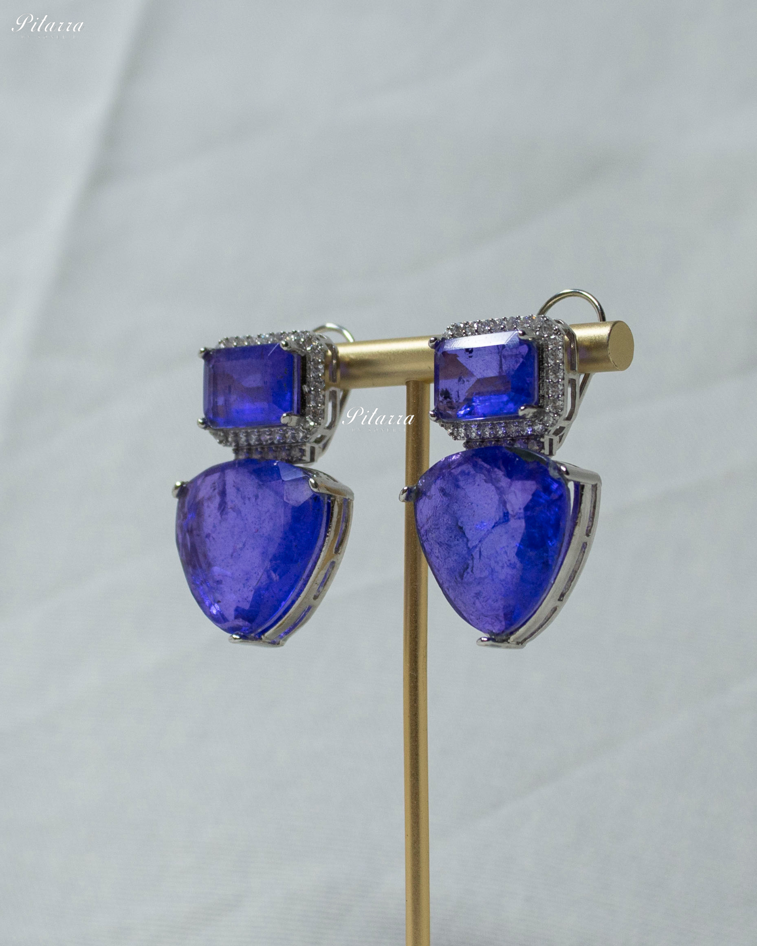 Periwinkle doublet Crystal Studded Dangler Earrings