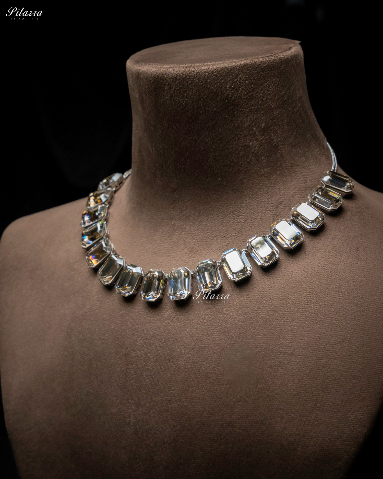 Octagon Cut White Oversized Crystal Statement Necklace Set